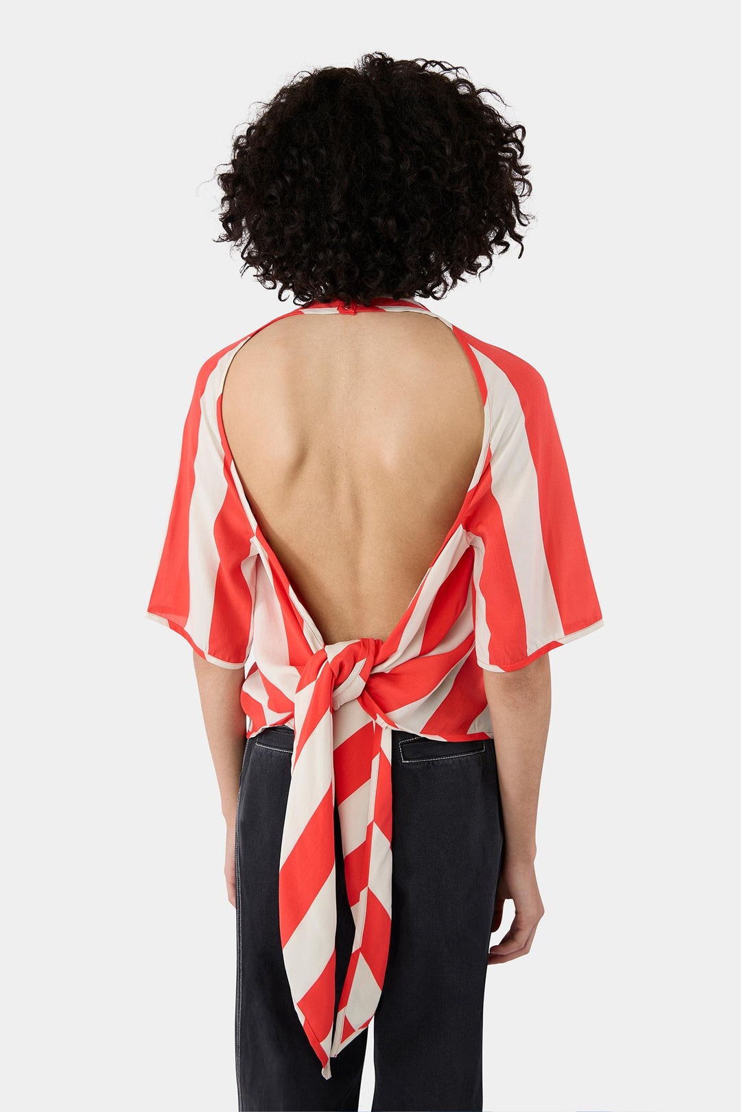 BACK WRAP T-SHIRT / red & beige stripes - 3