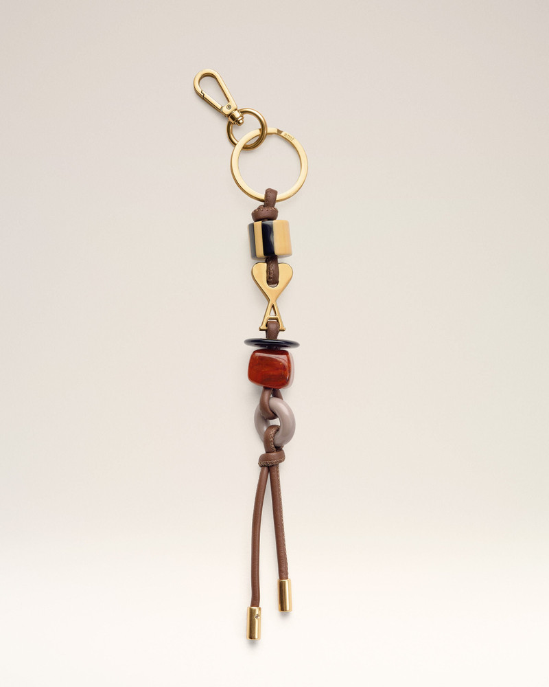BROWN LEATHER AND METAL AMI DE COEUR PEARLS KEYRING 1
