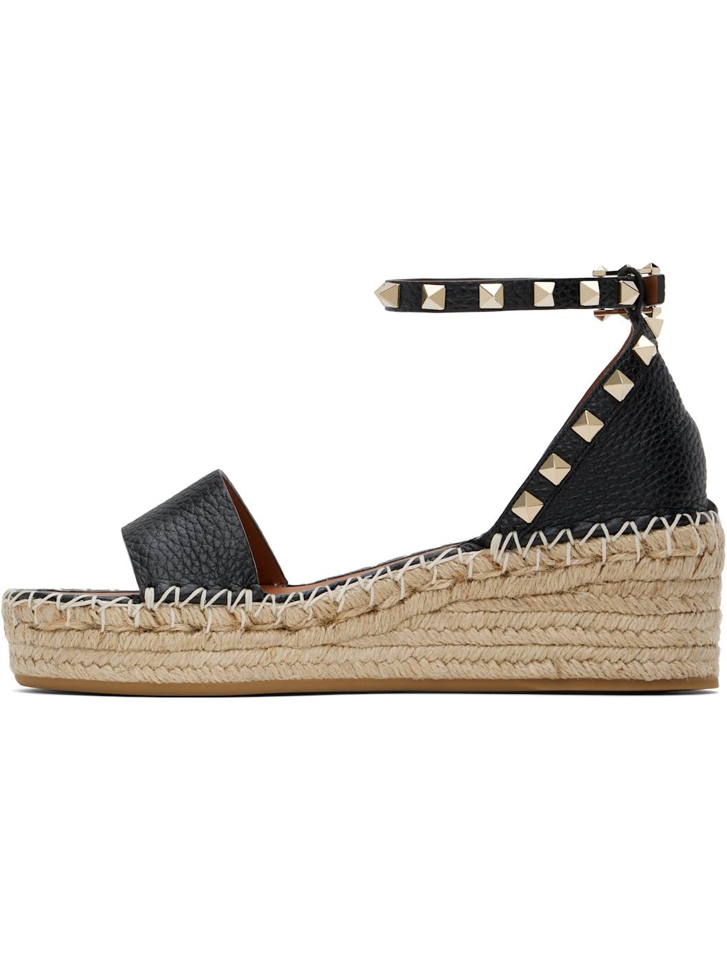 Black Rockstud Open Toe Flatform Flat Sandals - 3