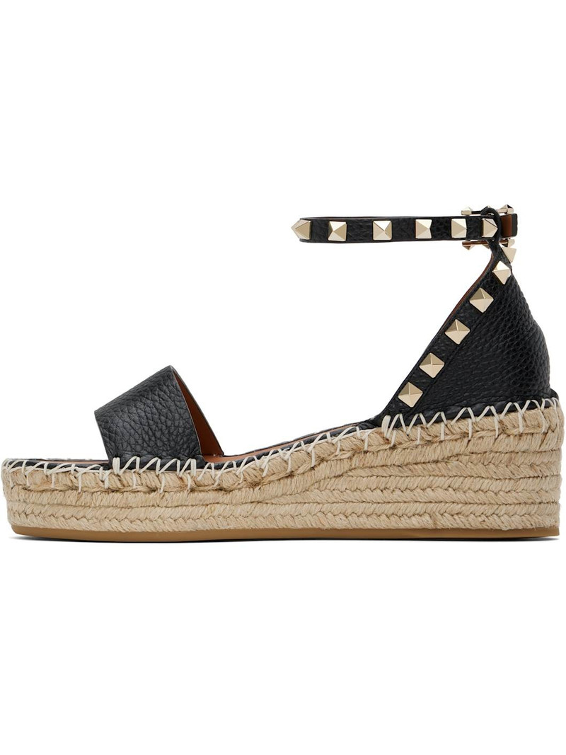 Valentino Black Rockstud Open Toe Flatform Flat Sandals outlook