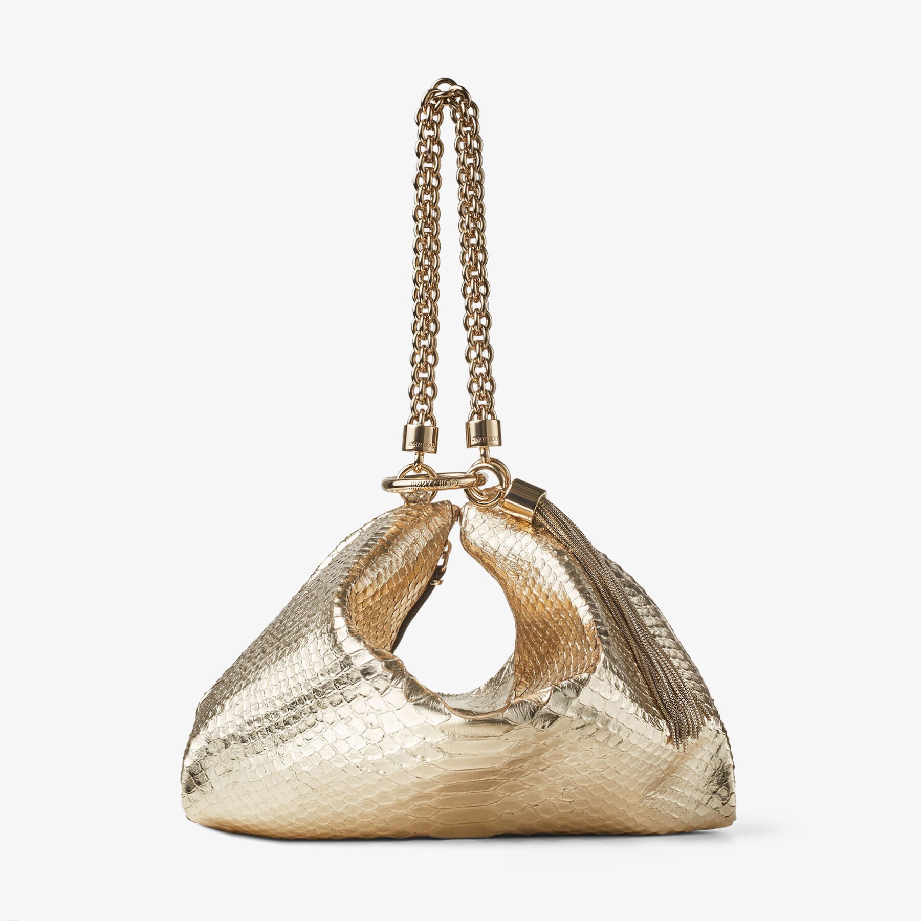 Callie
Champagne Metallic Snake Printed Leather Clutch Bag 1