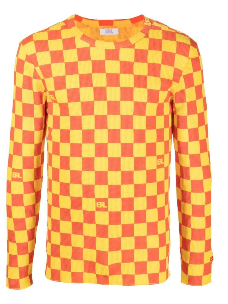 logo checkerboard print T-shirt 1