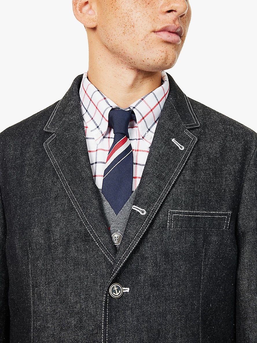 Unconstructed single-breasted contrast-stitch denim blazer - 5