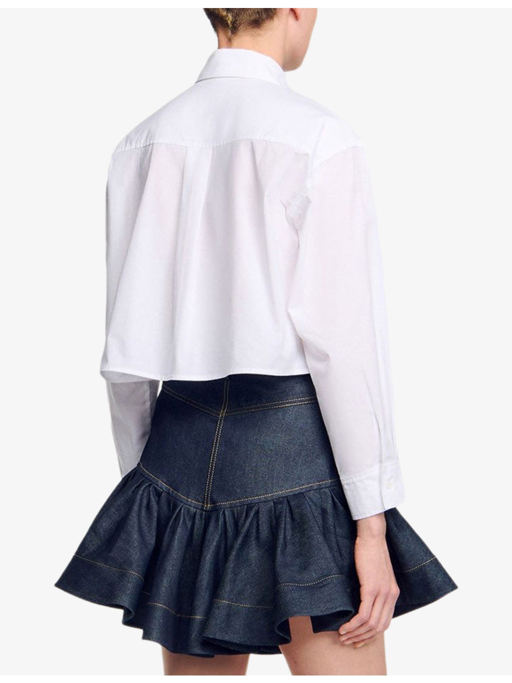 Bow-Embellished Cropped Cotton Shirt - 4