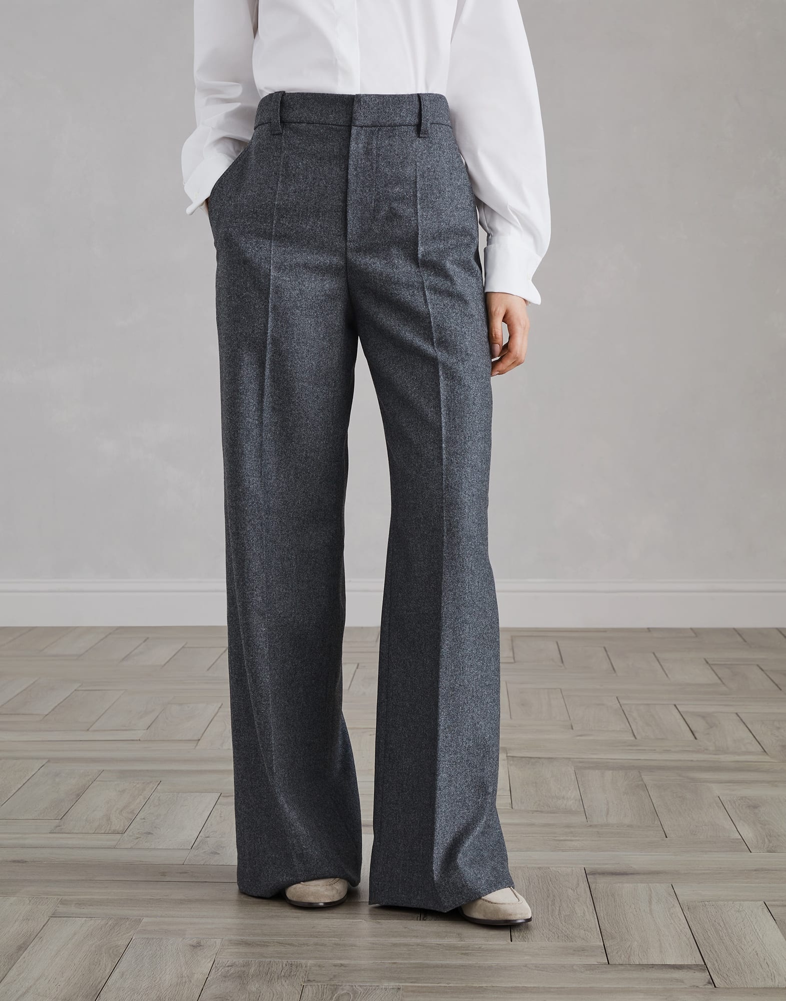 Virgin wool and cashmere flannel loose trousers - 1