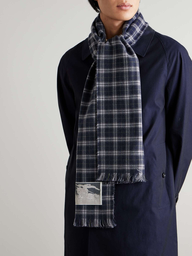Burberry Logo-Appliquéd Fringed Checked Wool-Blend Scarf outlook