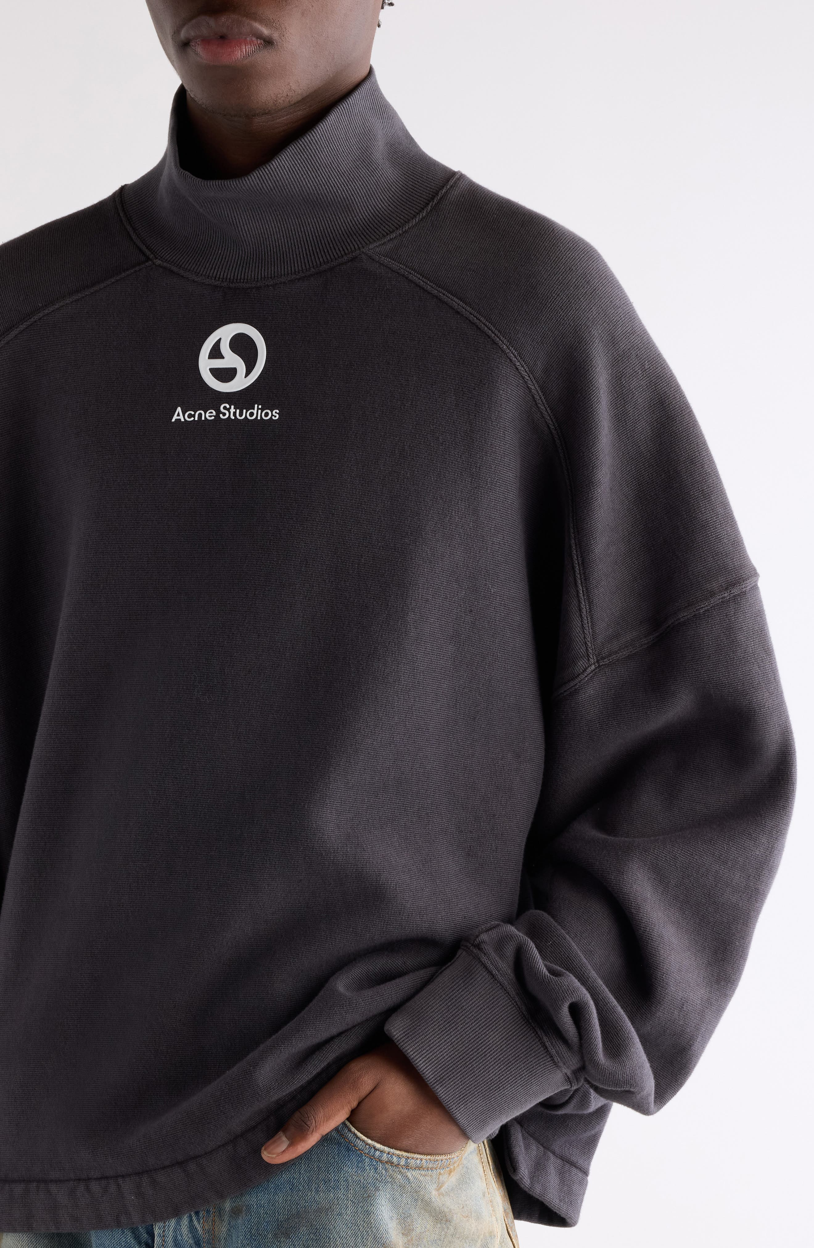 Acne Studios Fester U Duo Logogram Organic Cotton Sweatshirt in Faded Black at Nordstrom - 5