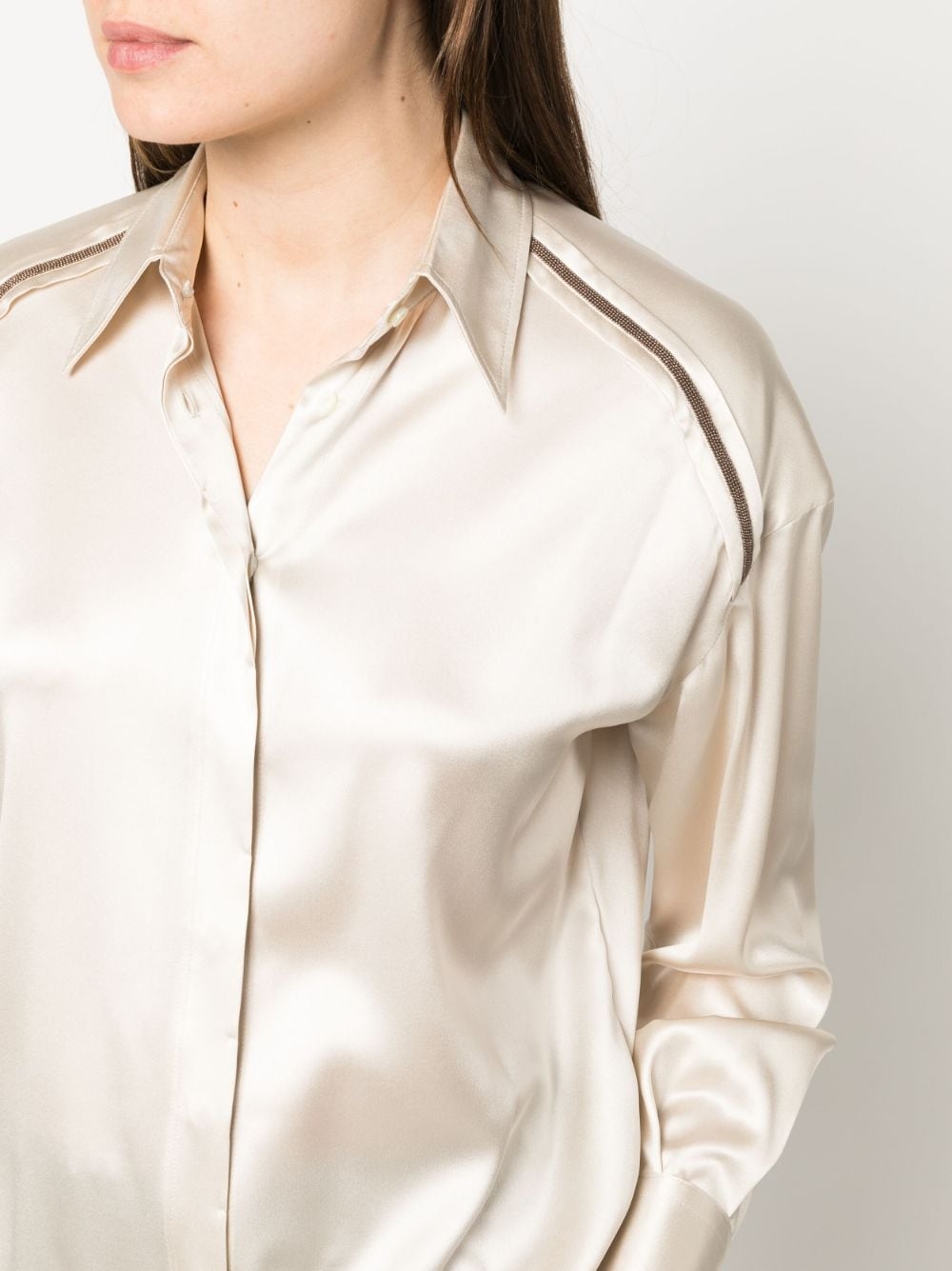 Monili-embellished satin shirt - 5