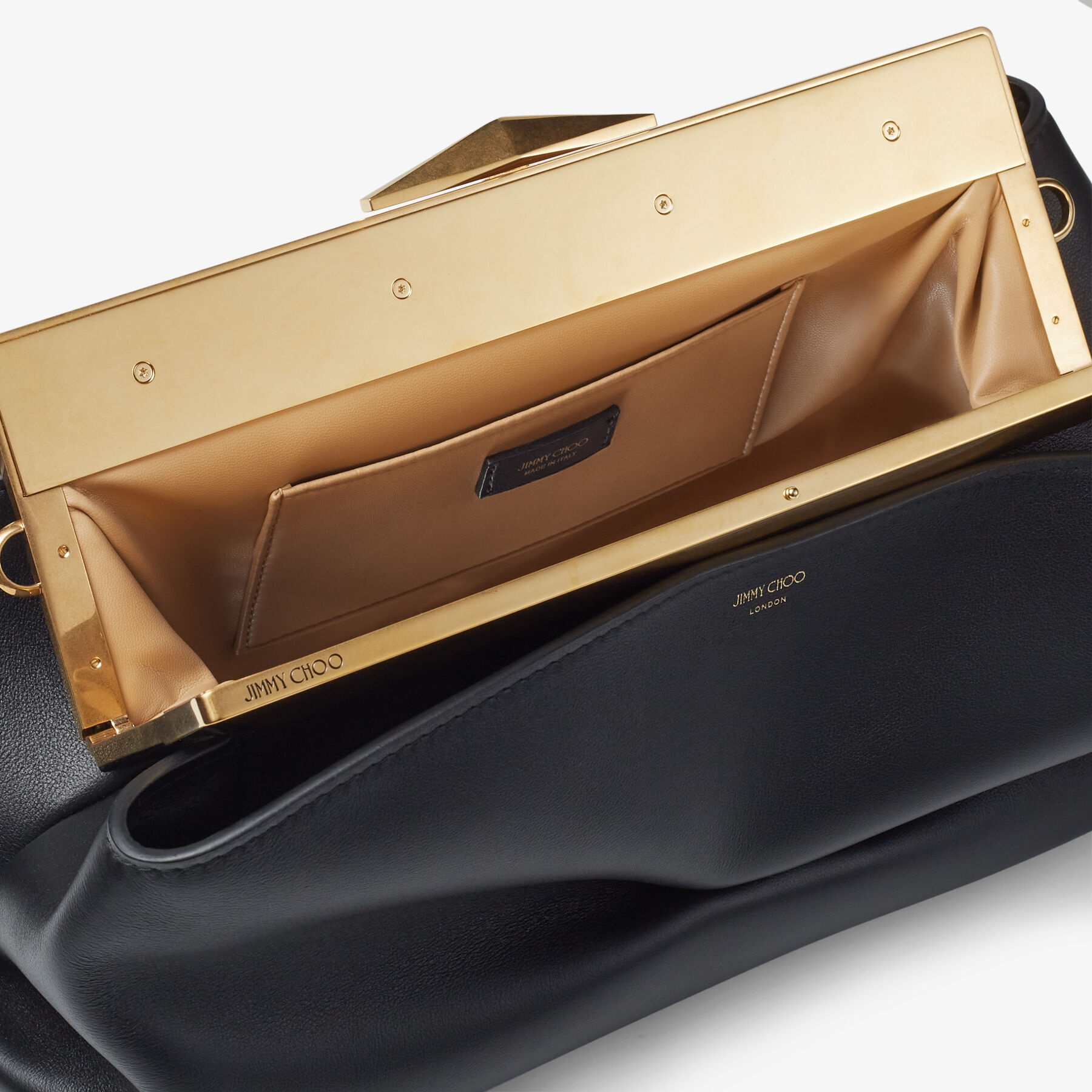 Diamond Frame Clutch
Black Soft Calf Leather Clutch Bag with Chain Strap - 5