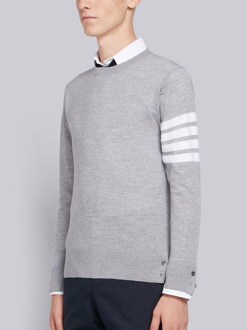 Thom Browne Light Grey Fully Fashioned Merino Knit Crew Neck Pullover outlook