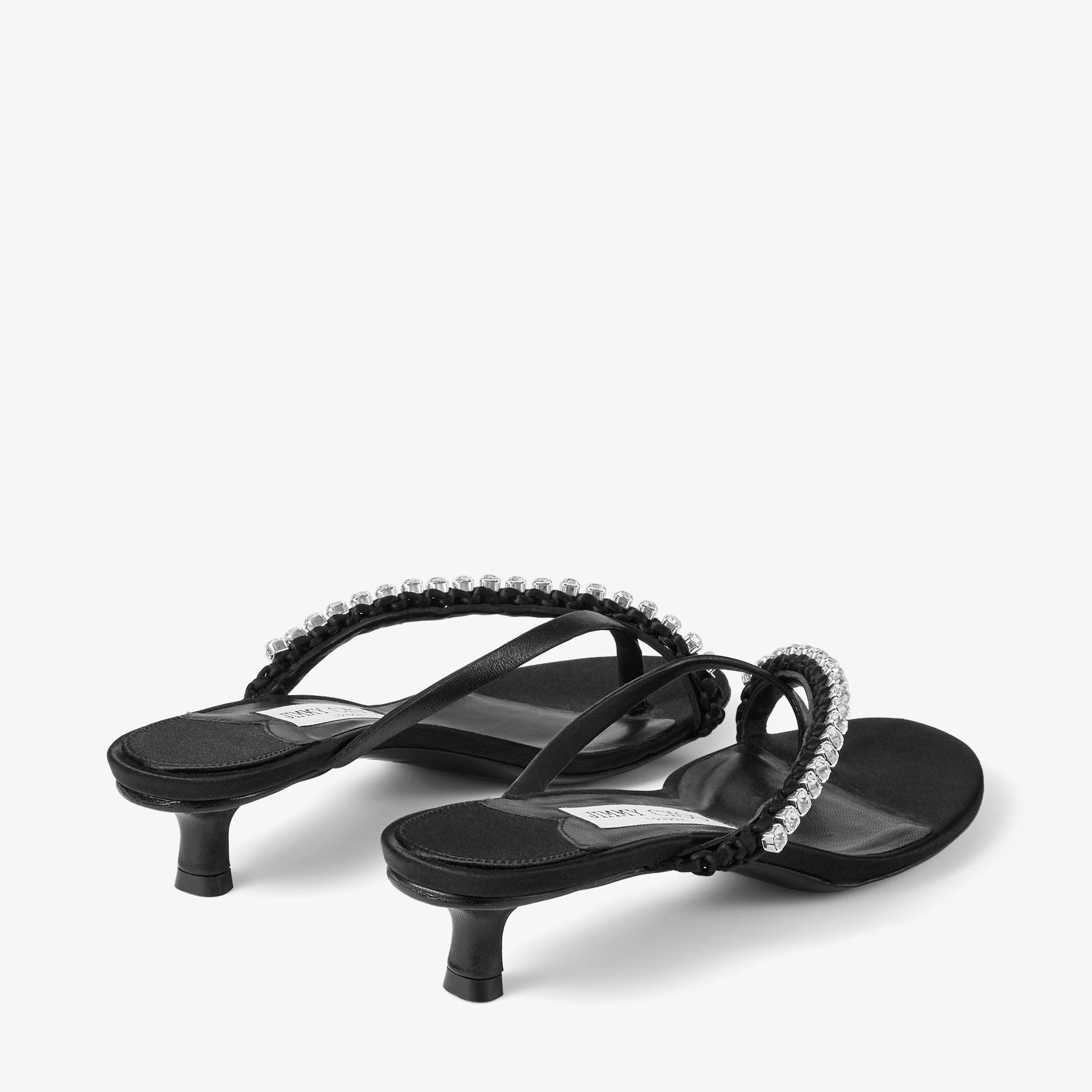 Dila 35
Black Leather Mule Sandal with Woven Satin Crystals - 4