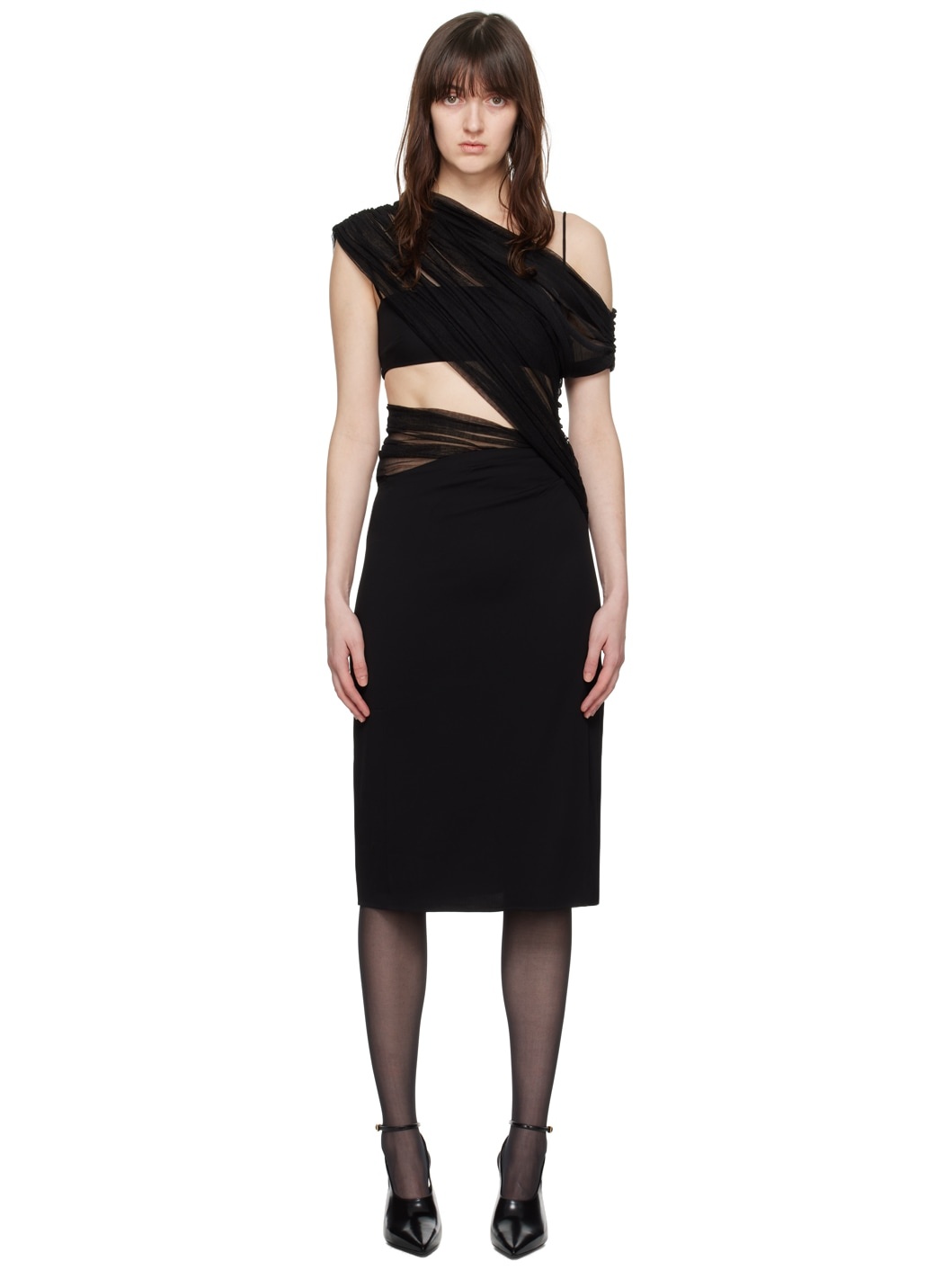 Black Magnetica Asymmetric Midi Dress - 1
