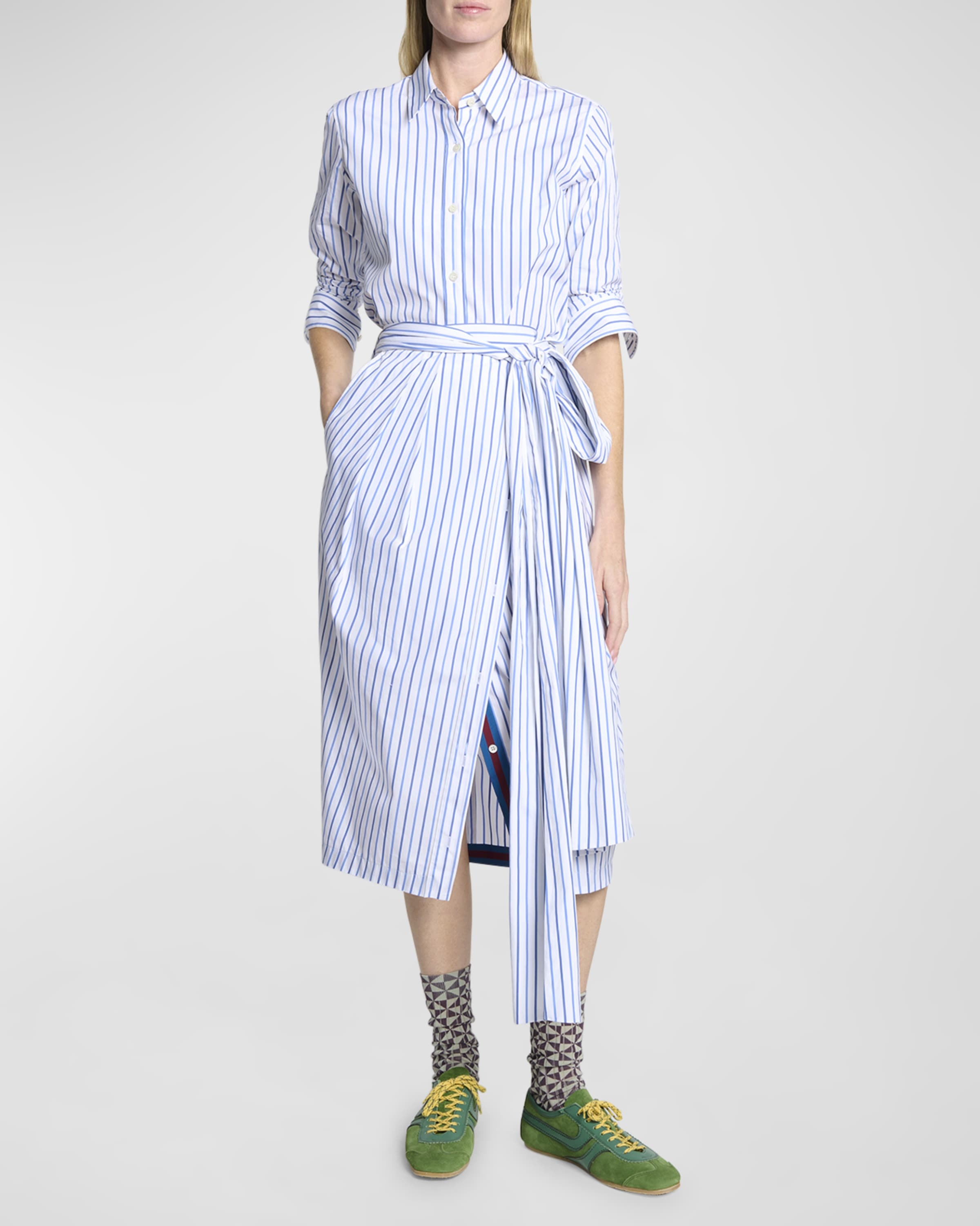 Solada Striped Poplin Midi Wrap Skirt - 2