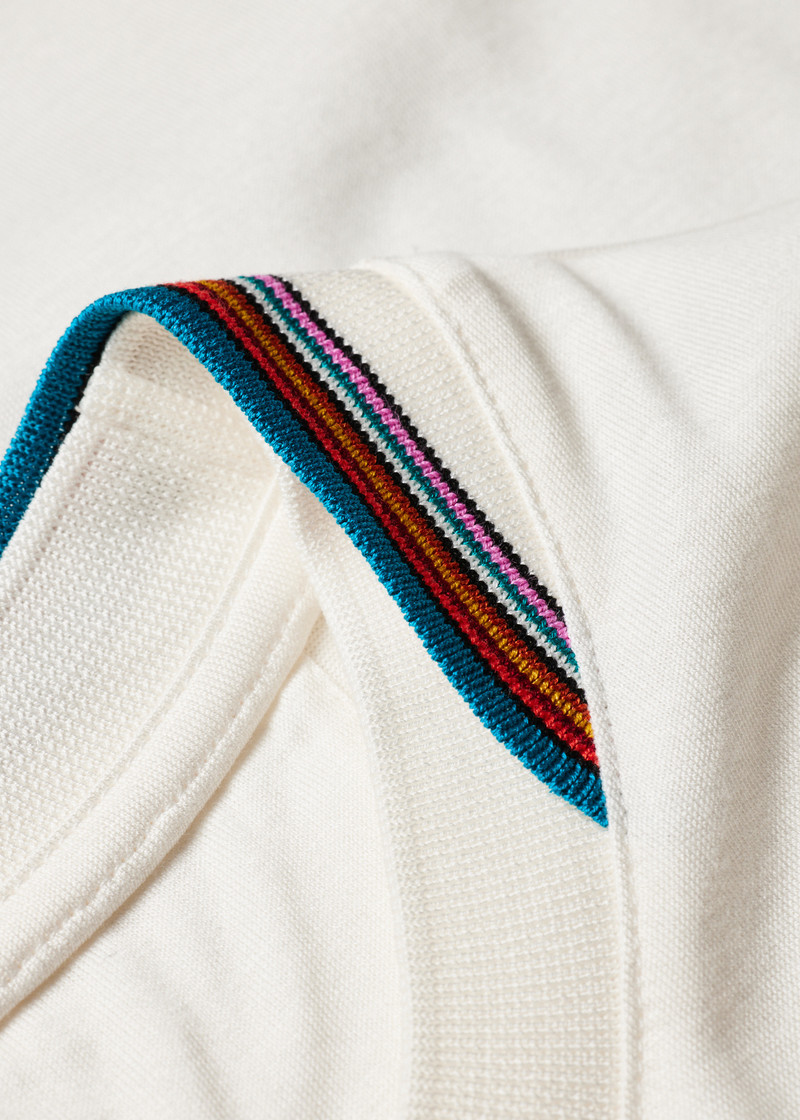 Paul Smith White 'Signature Stripe' Collar T-Shirt outlook