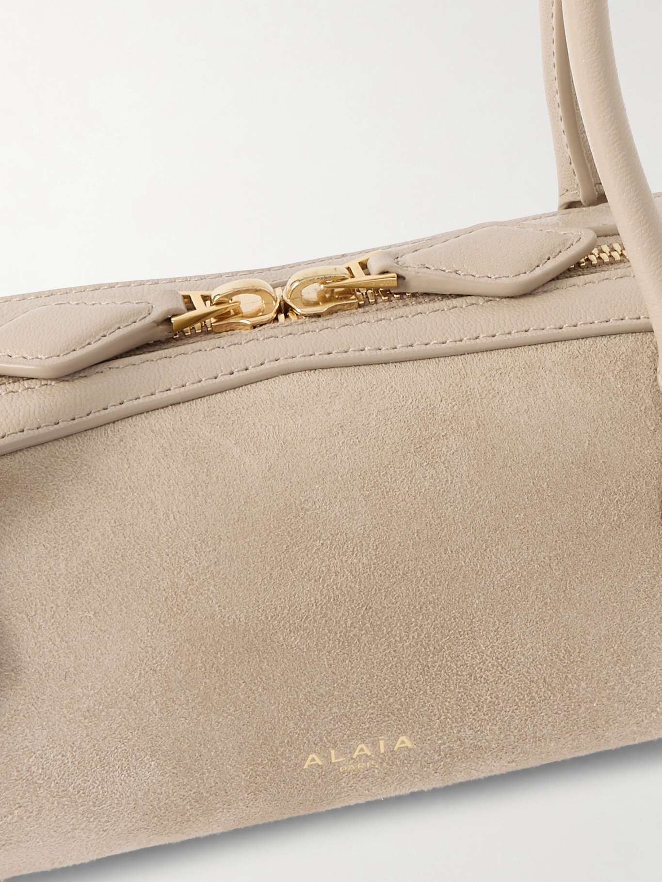 Le Teckel small leather-trimmed suede shoulder bag Beige - 4