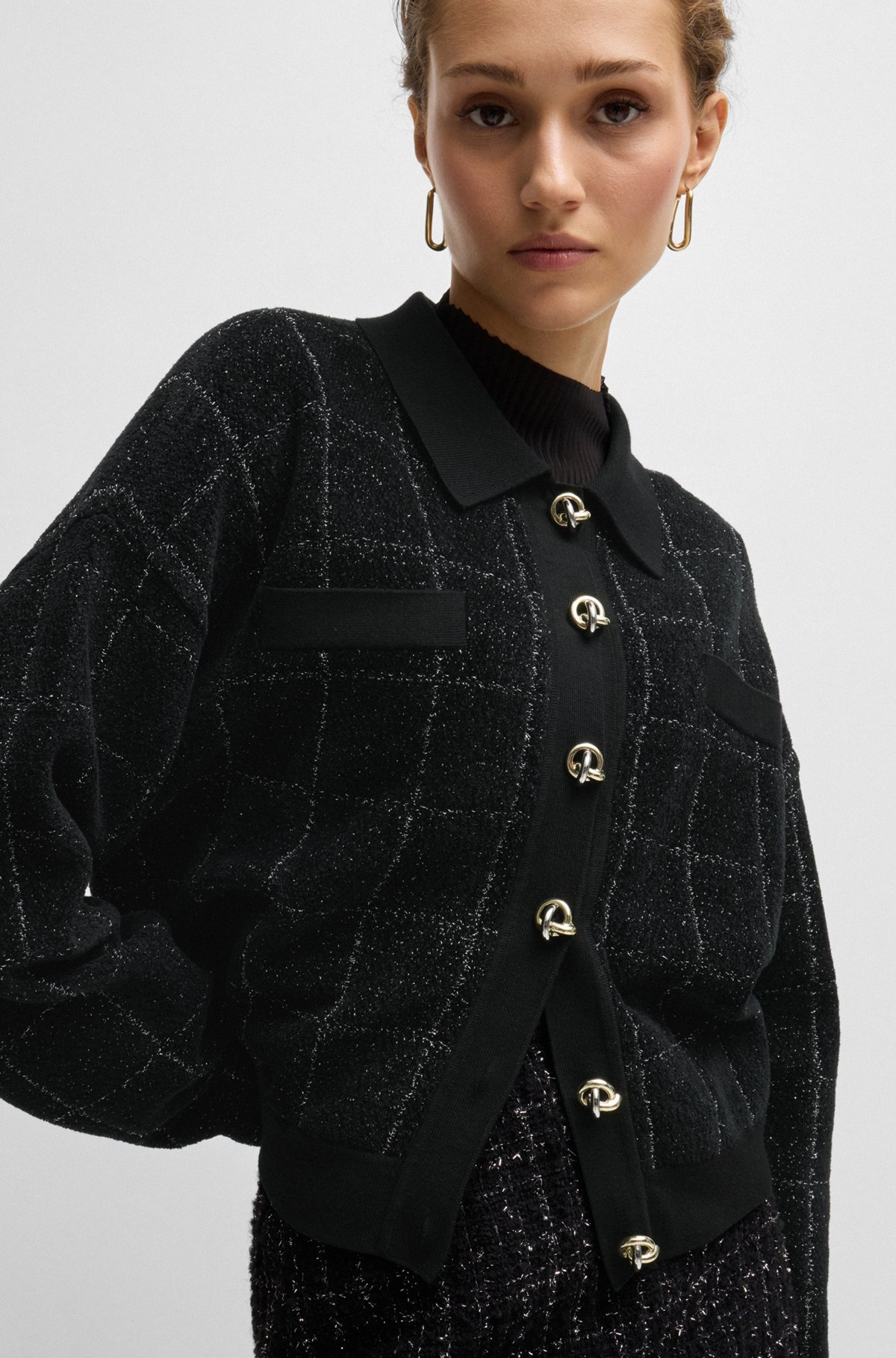 CROPPED JACKET IN SPARKLE TWEED WITH FEATURE BUTTONS - 6