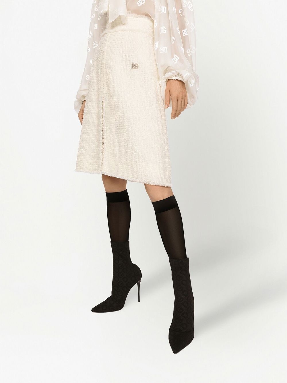 logo plaque bouclé A-line skirt - 5