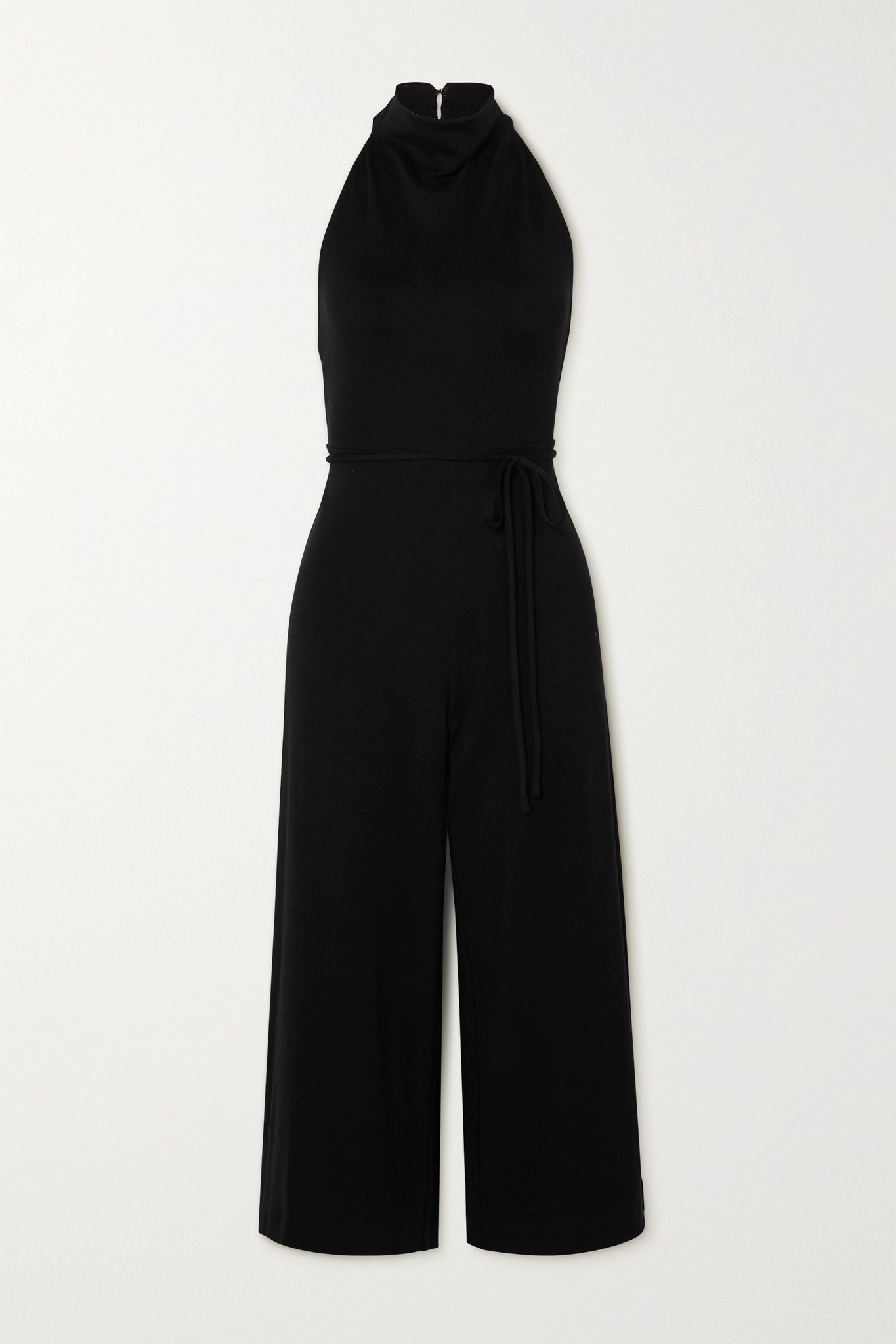 Cropped belted stretch-cotton and Lyocell-blend halterneck jumpsuit - 1