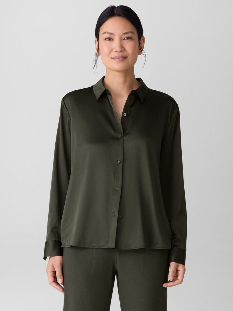 EILEEN FISHER Stretch Silk Charmeuse Classic Collar Shirt outlook