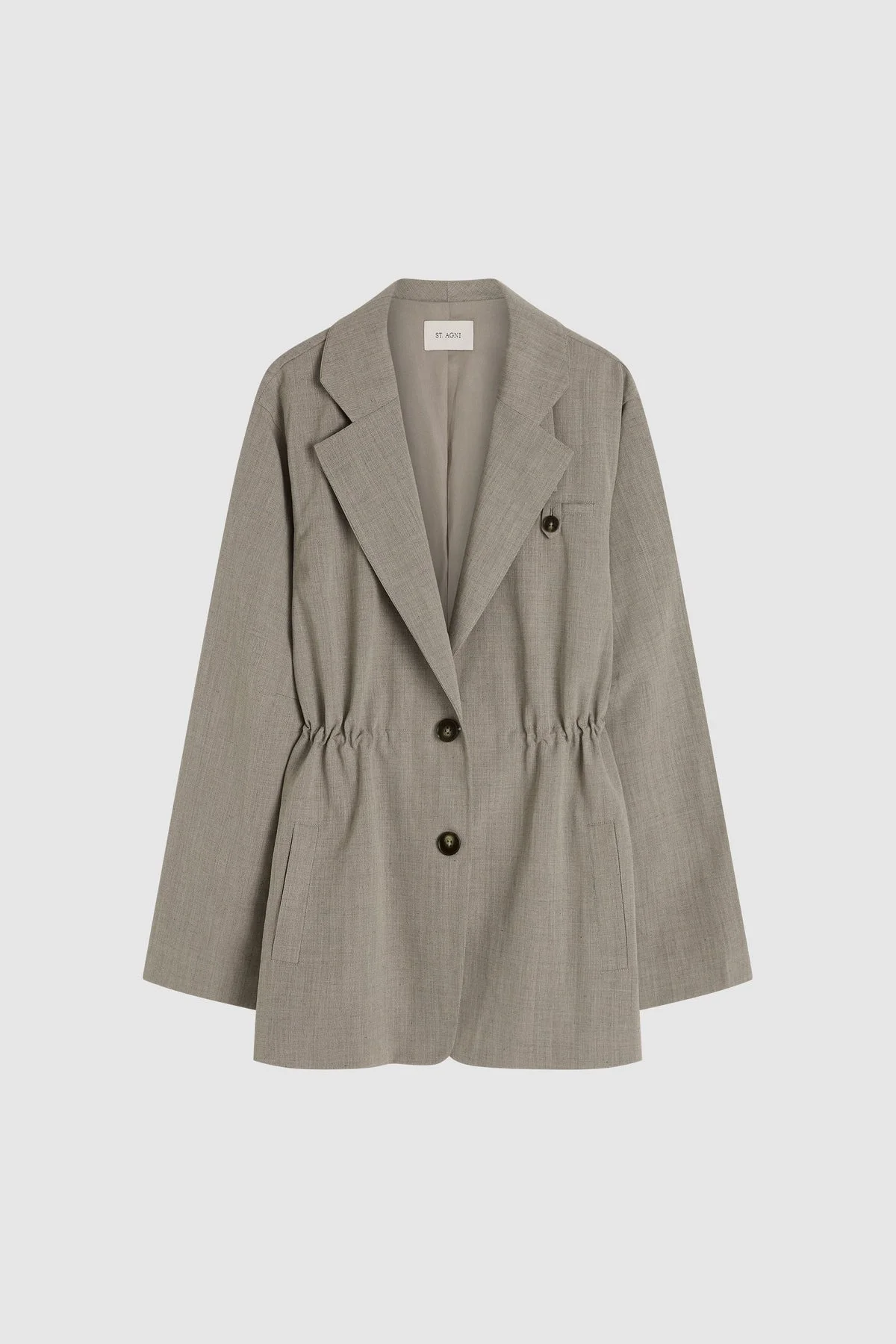 Drawstring Waist Blazer - Pebble Melange - 1
