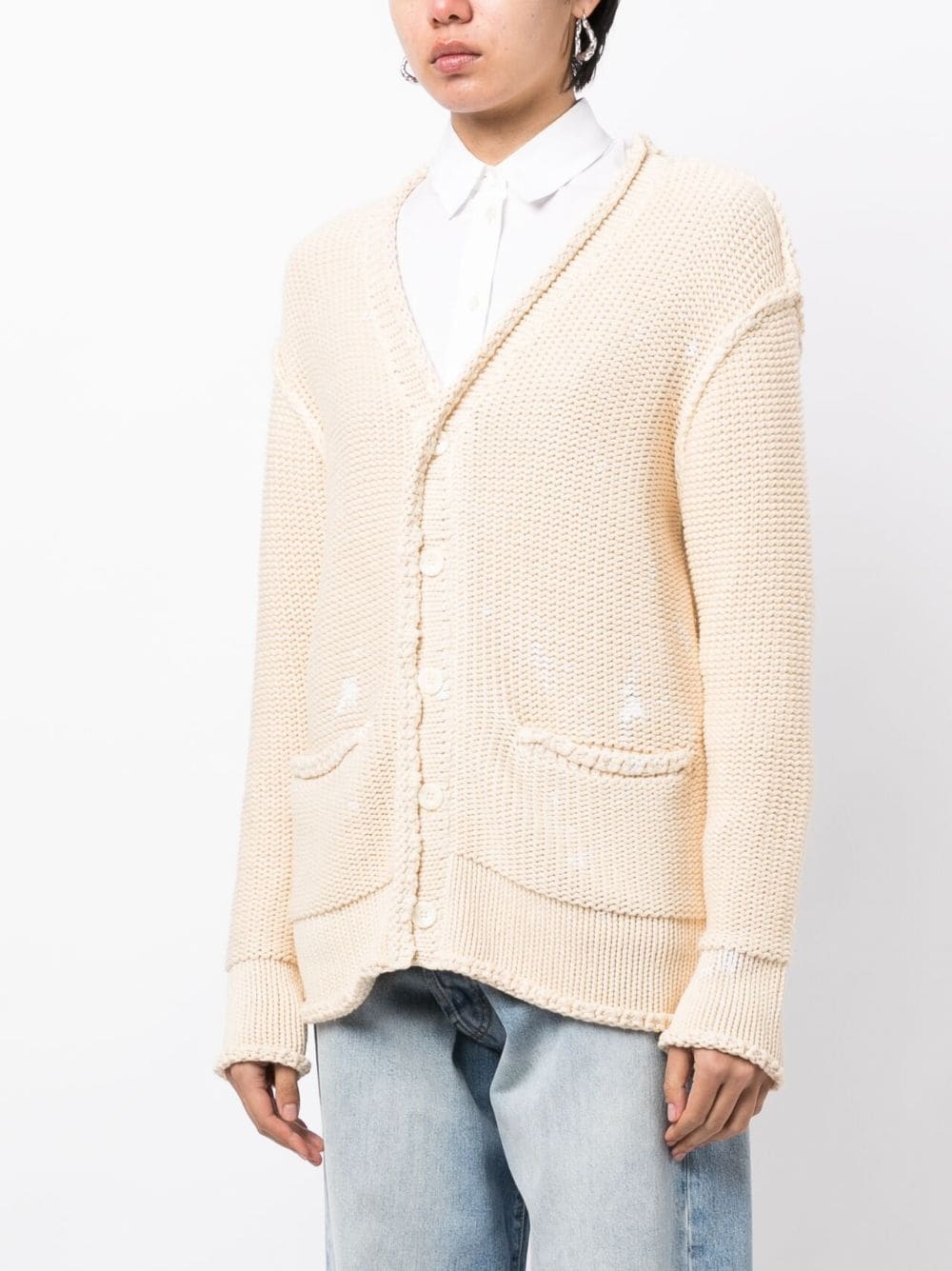 paint-splatter V-neck cardigan - 3
