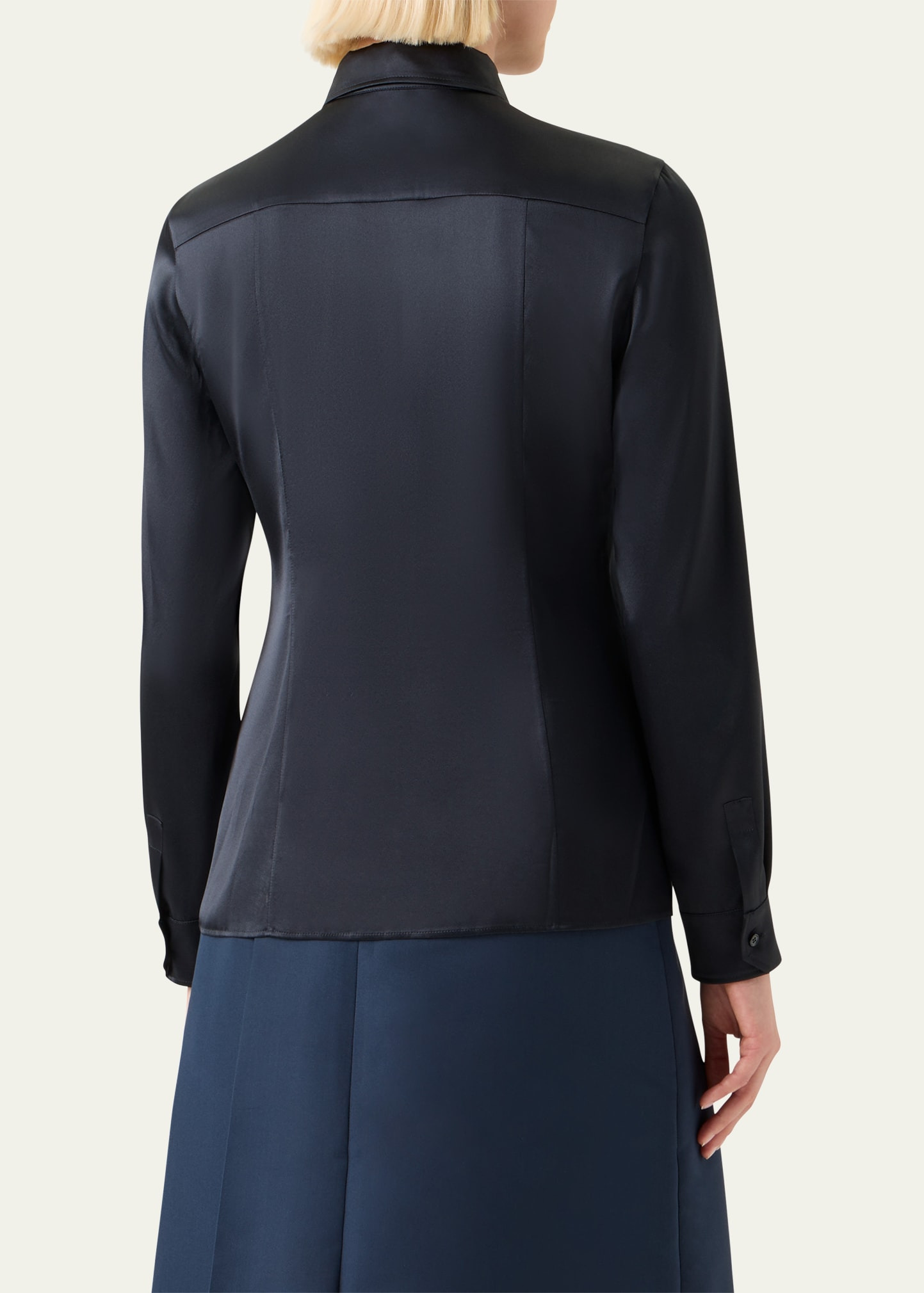 Stretch Silk Satin Button-Down Blouse - 3
