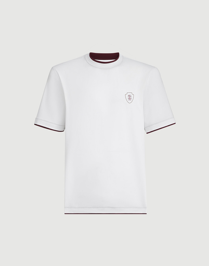 Comfort nylon crew neck T-shirt with faux-layering and logo 1