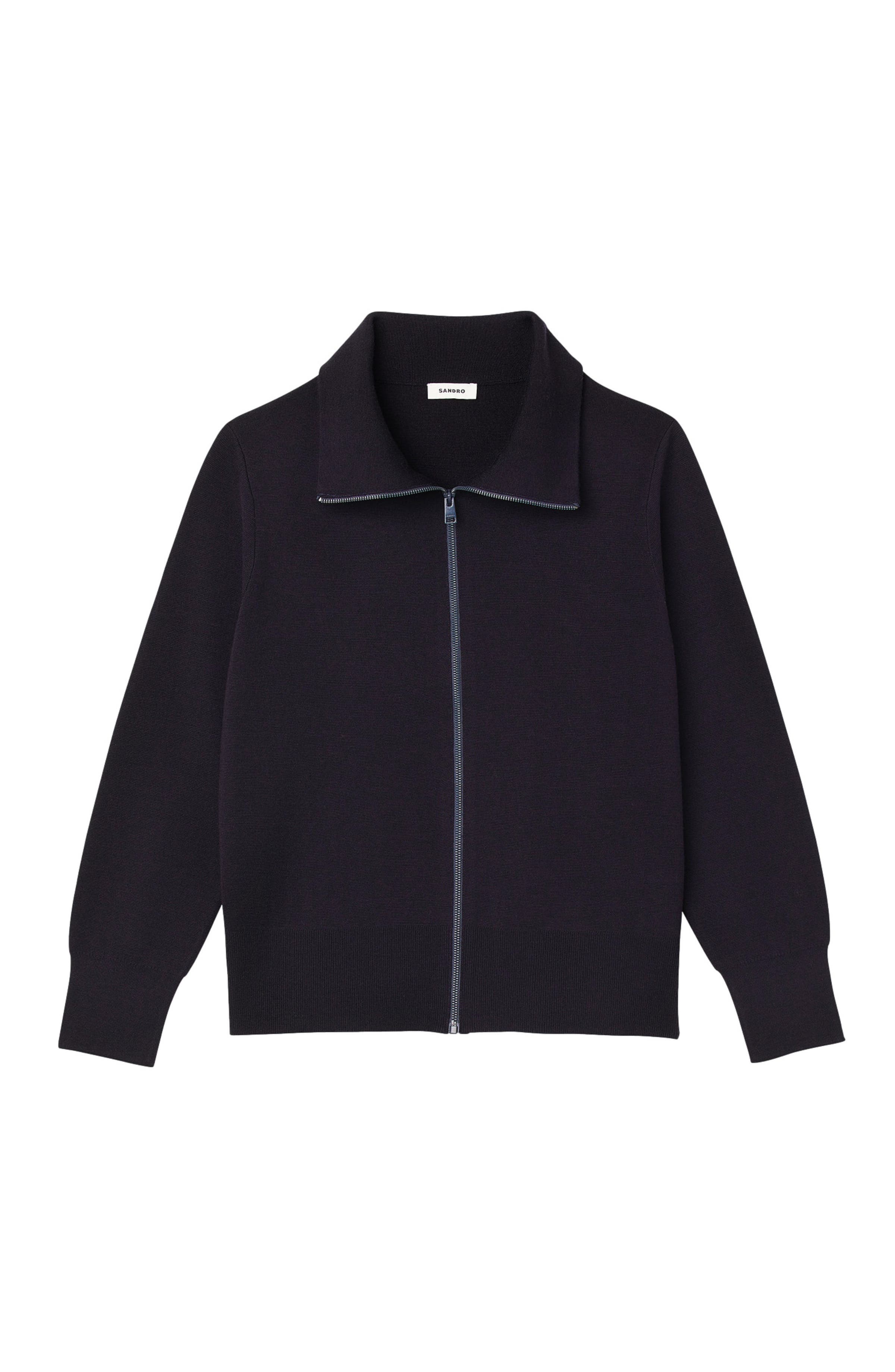 SANDRO Zip-up wool cardigan in Navy Blue at Nordstrom - 7