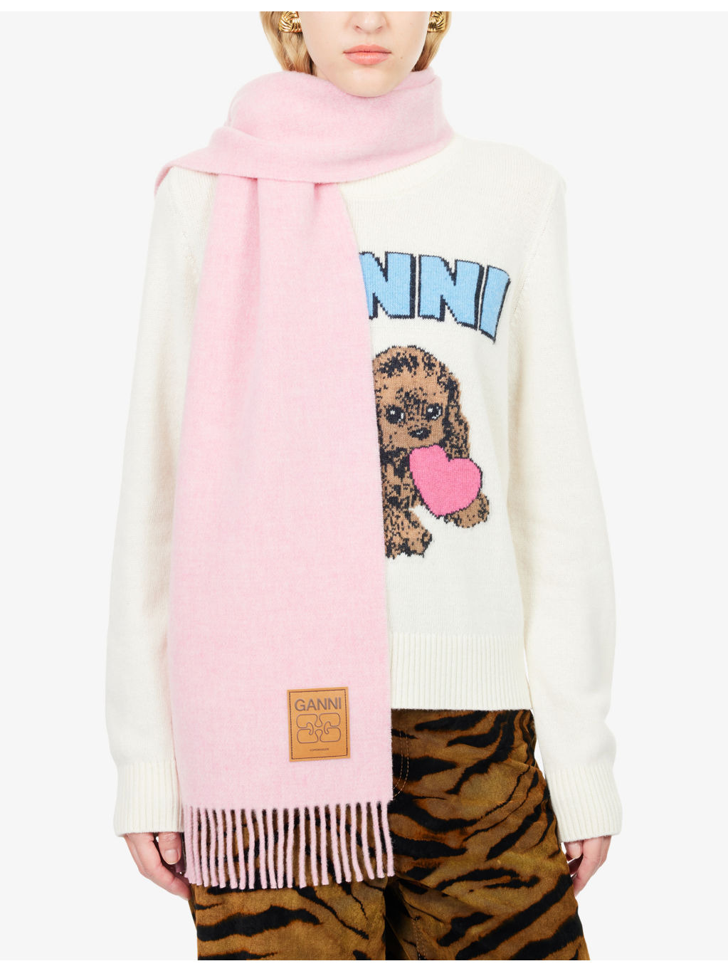 Logo-Patch Fringed Double Wool Scarf - 2
