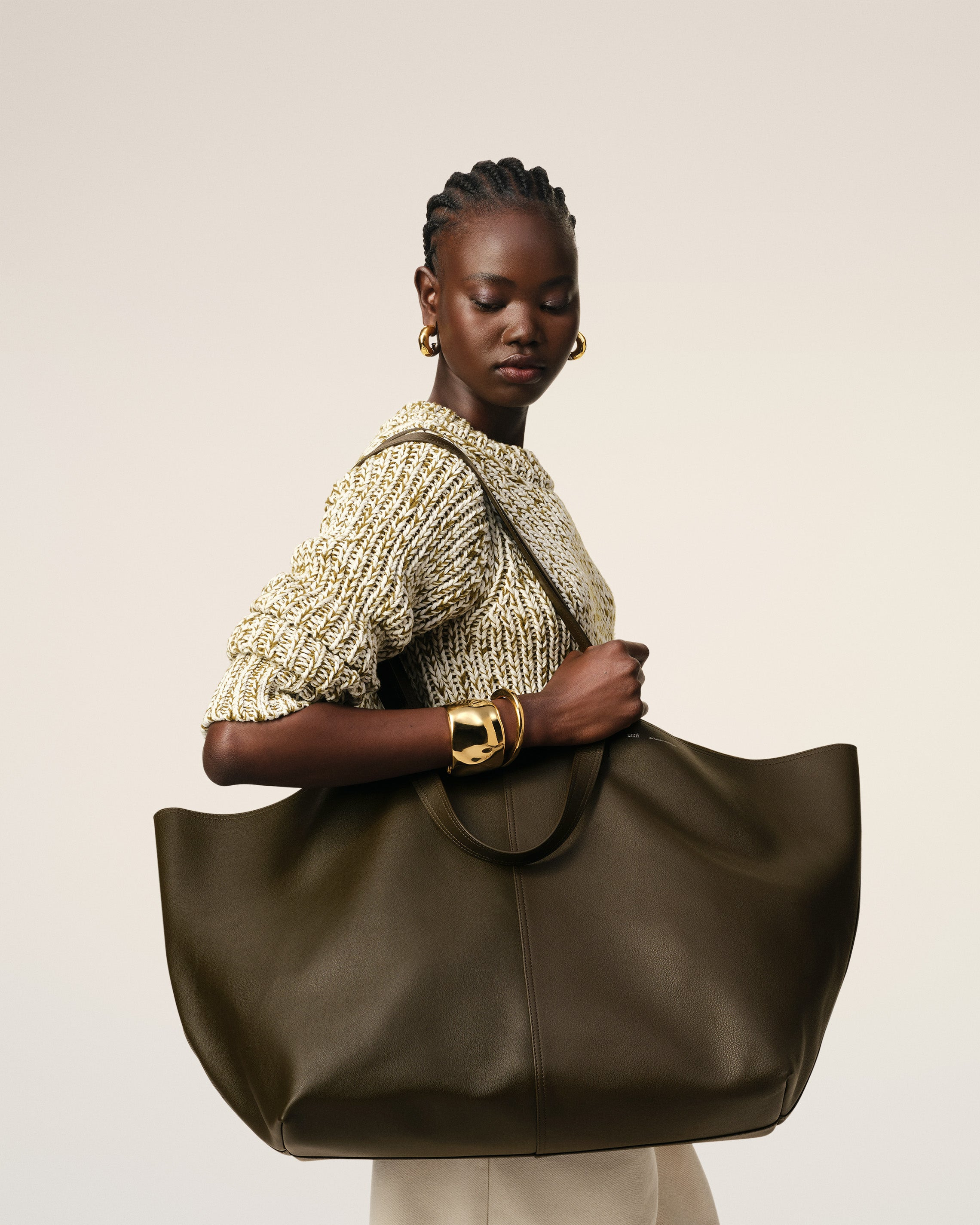 GREEN LEATHER MIDI MAXI TOTE BAG - 2