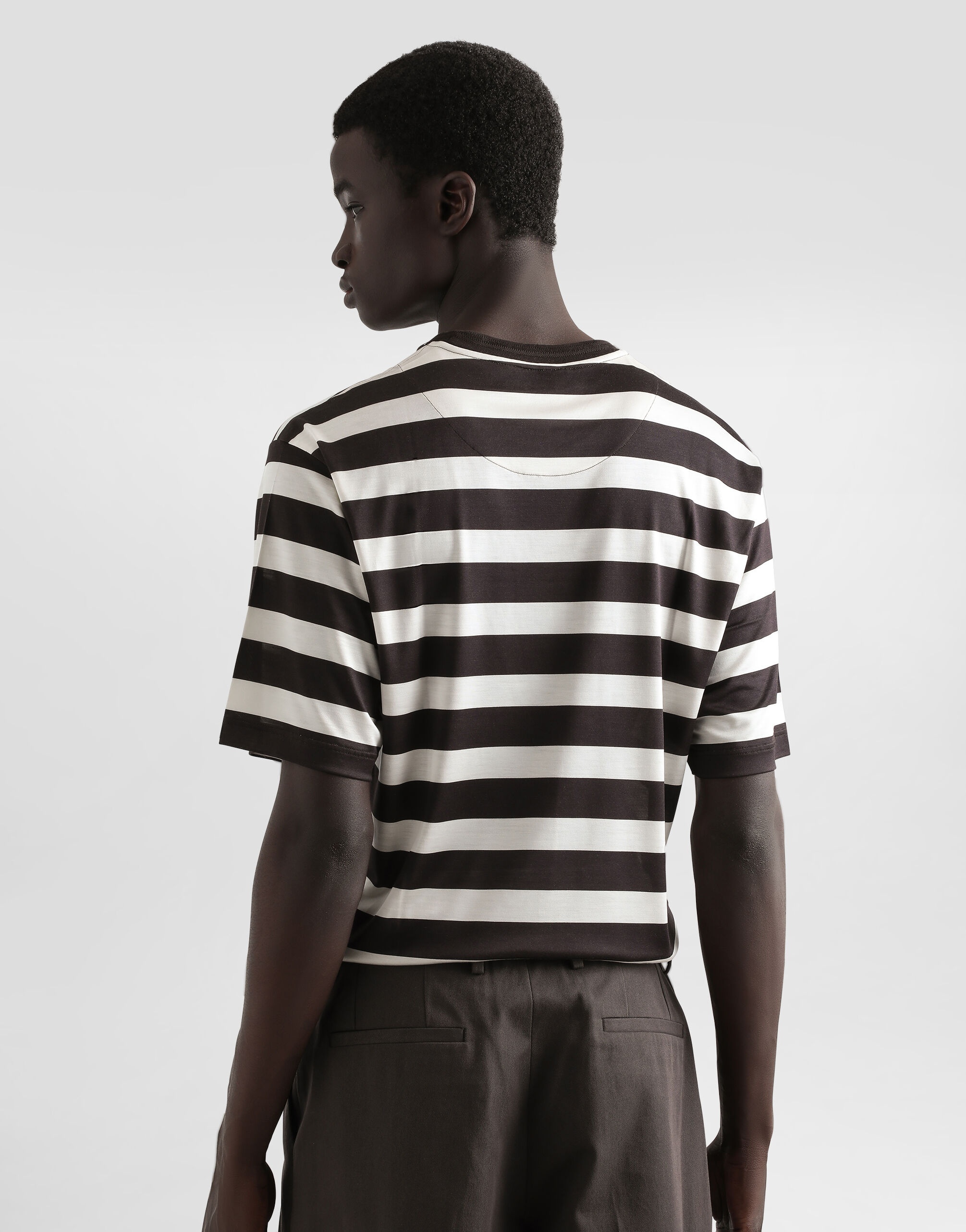 Short-sleeved silk jersey T-shirt with striped print - 5
