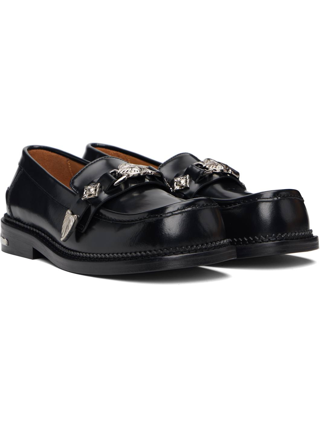 Black Polished Leather Loafers - 4