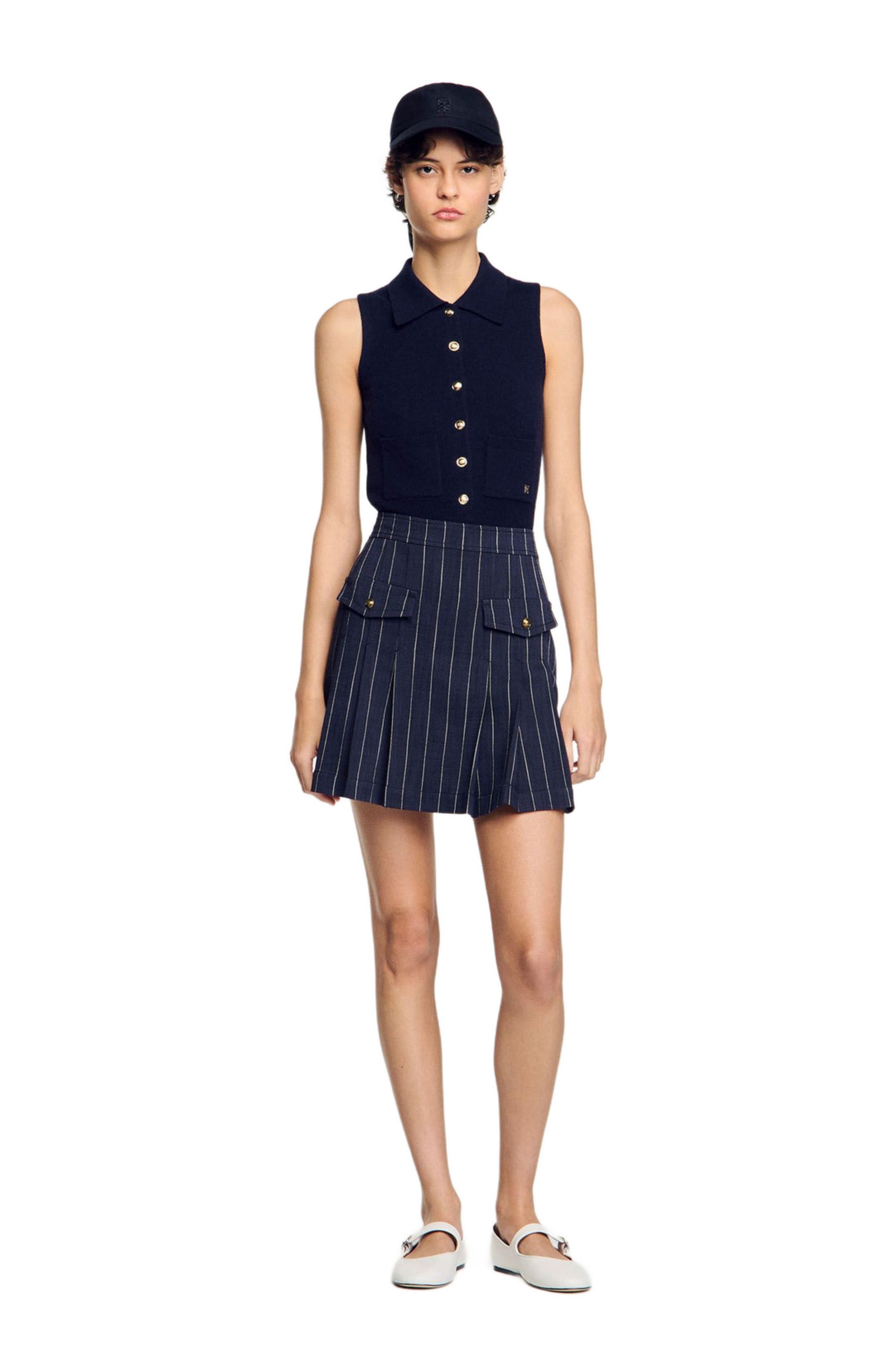 SANDRO Mini striped pleated skirt in Navy /Ecru at Nordstrom - 6