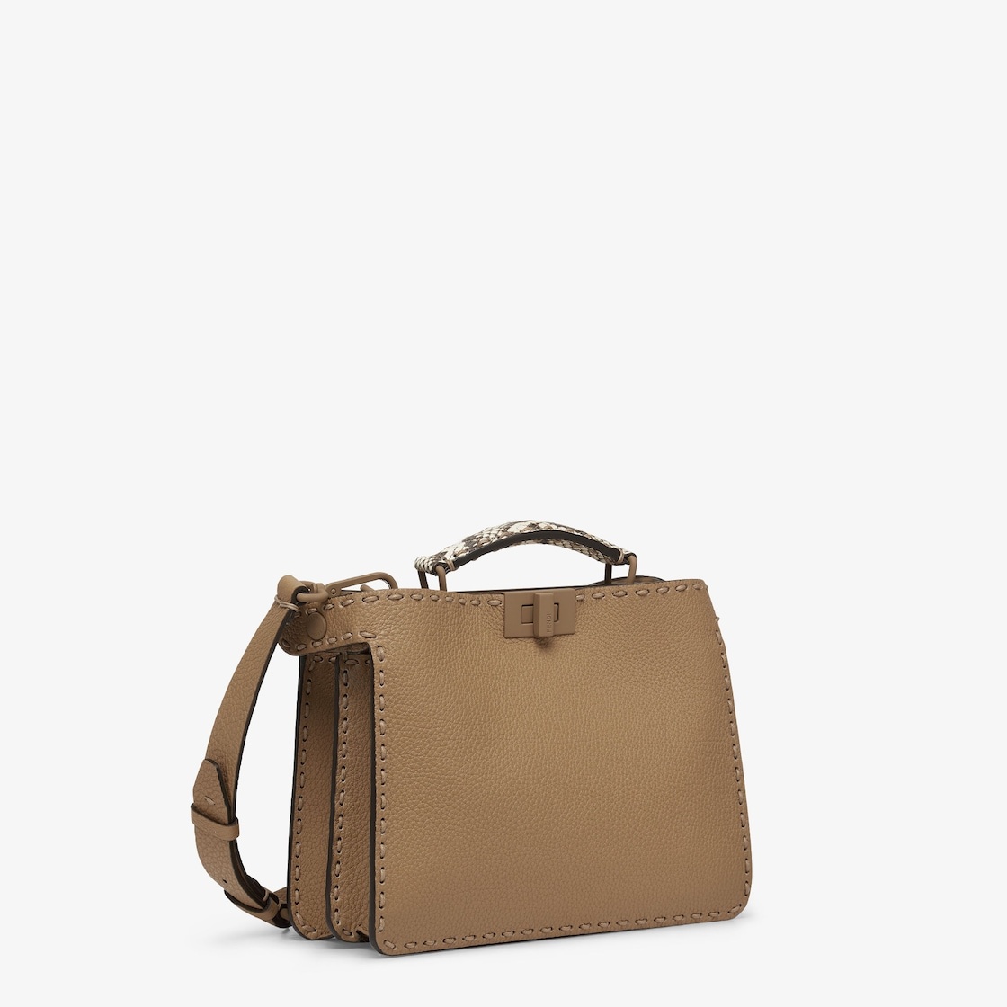 Small Peekaboo ISeeU bag, made of beige Cuoio Romano leather finished with hand stitching. The inter - 3