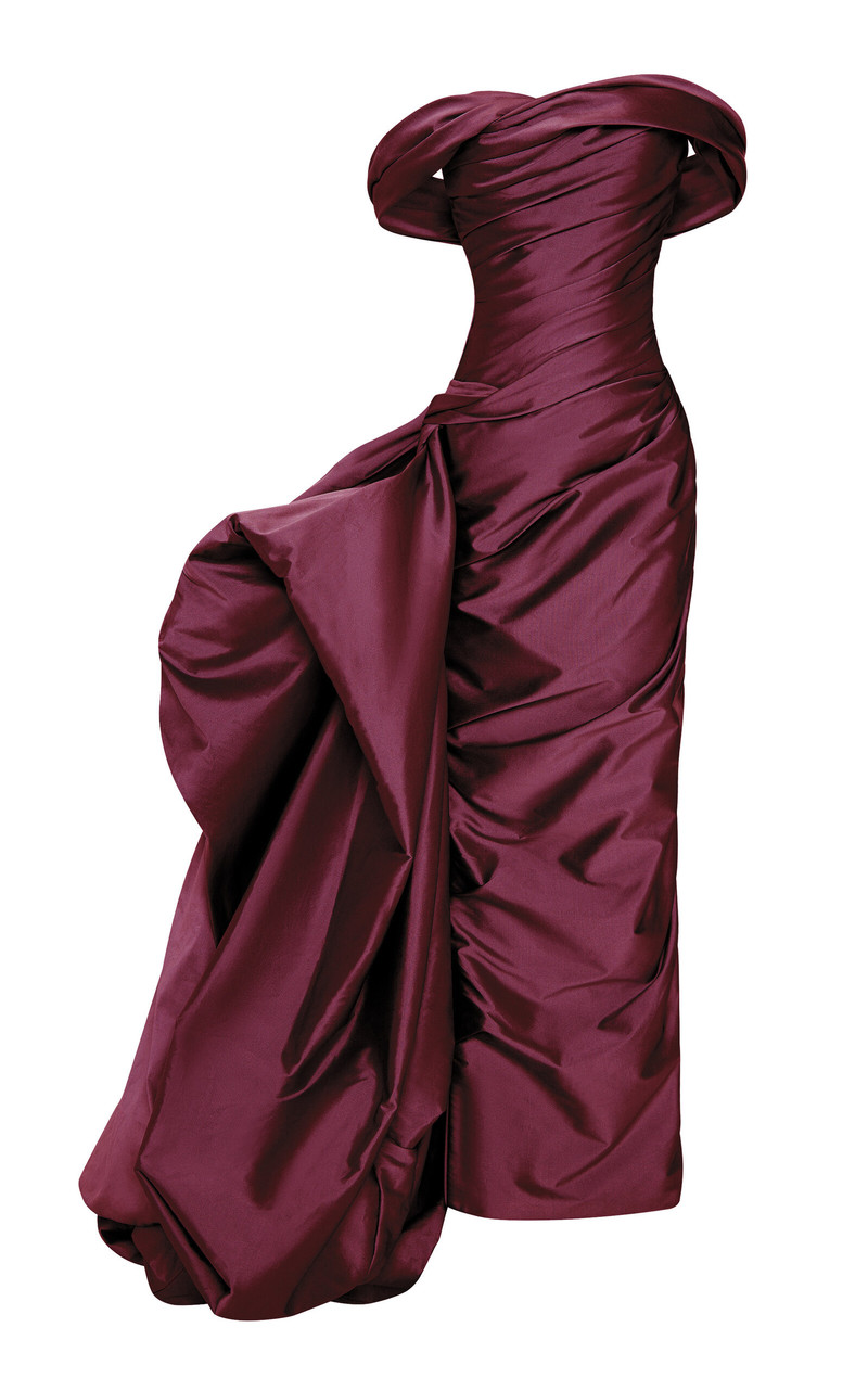 Off-The-Shoulder Draped Taffeta Gown purple 1