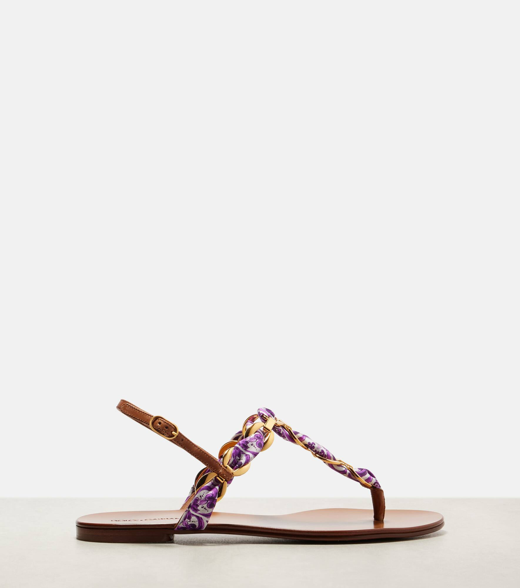Majolica leather-trimmed satin thong sandals - 4