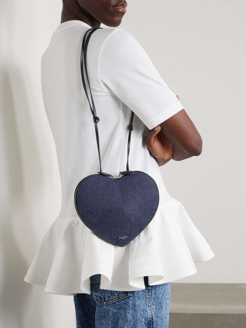 Alaïa Le Coeur leather-trimmed denim shoulder bag Dark denim outlook