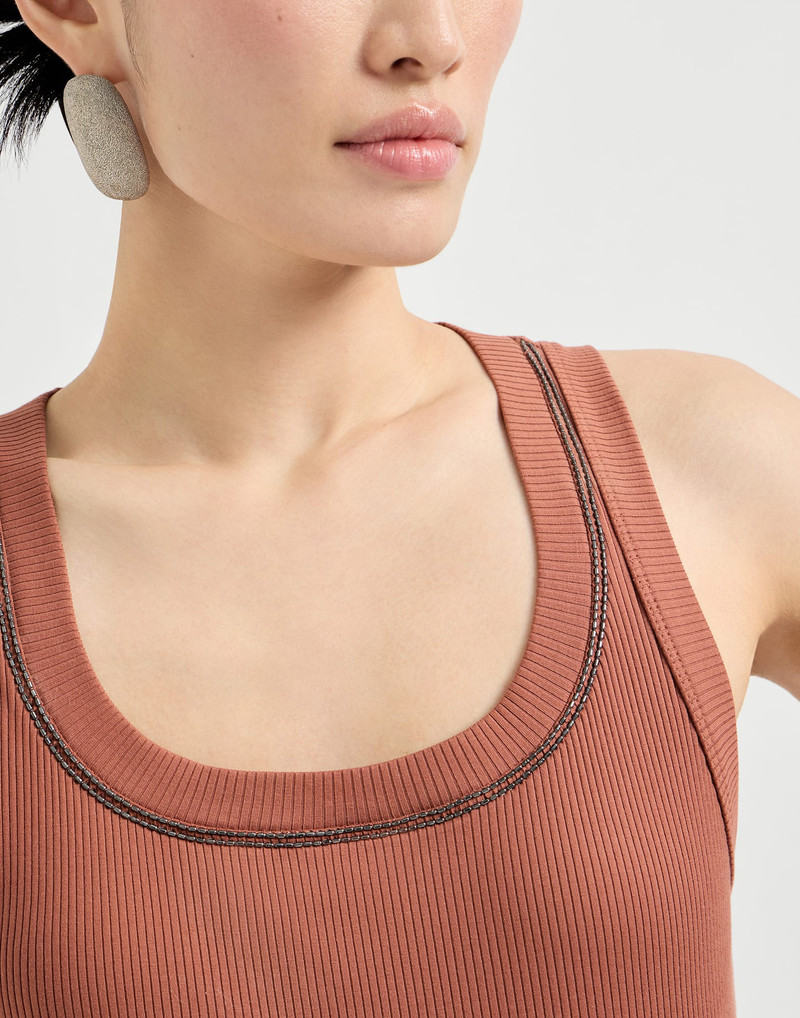 Stretch cotton ribbed jersey top with shiny trim 4
