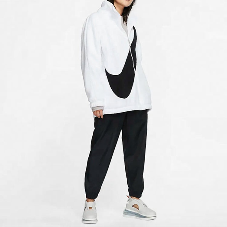(WMNS) Nike Big Swoosh Fleece Jacket 'White Black' CZ4064-100 - 2