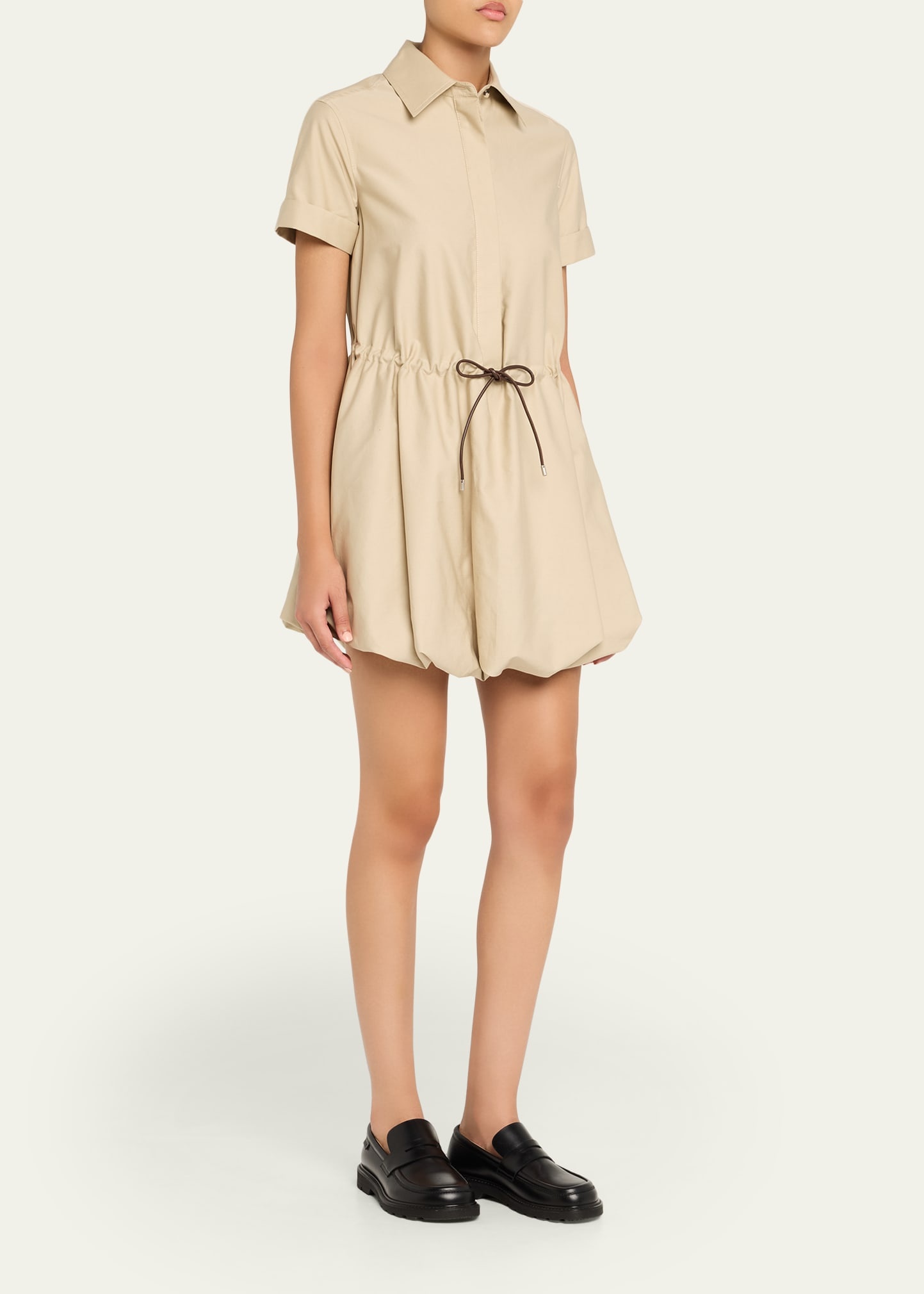 Short-Sleeve Cinched-Waist Mini Bubble Shirtdress - 4