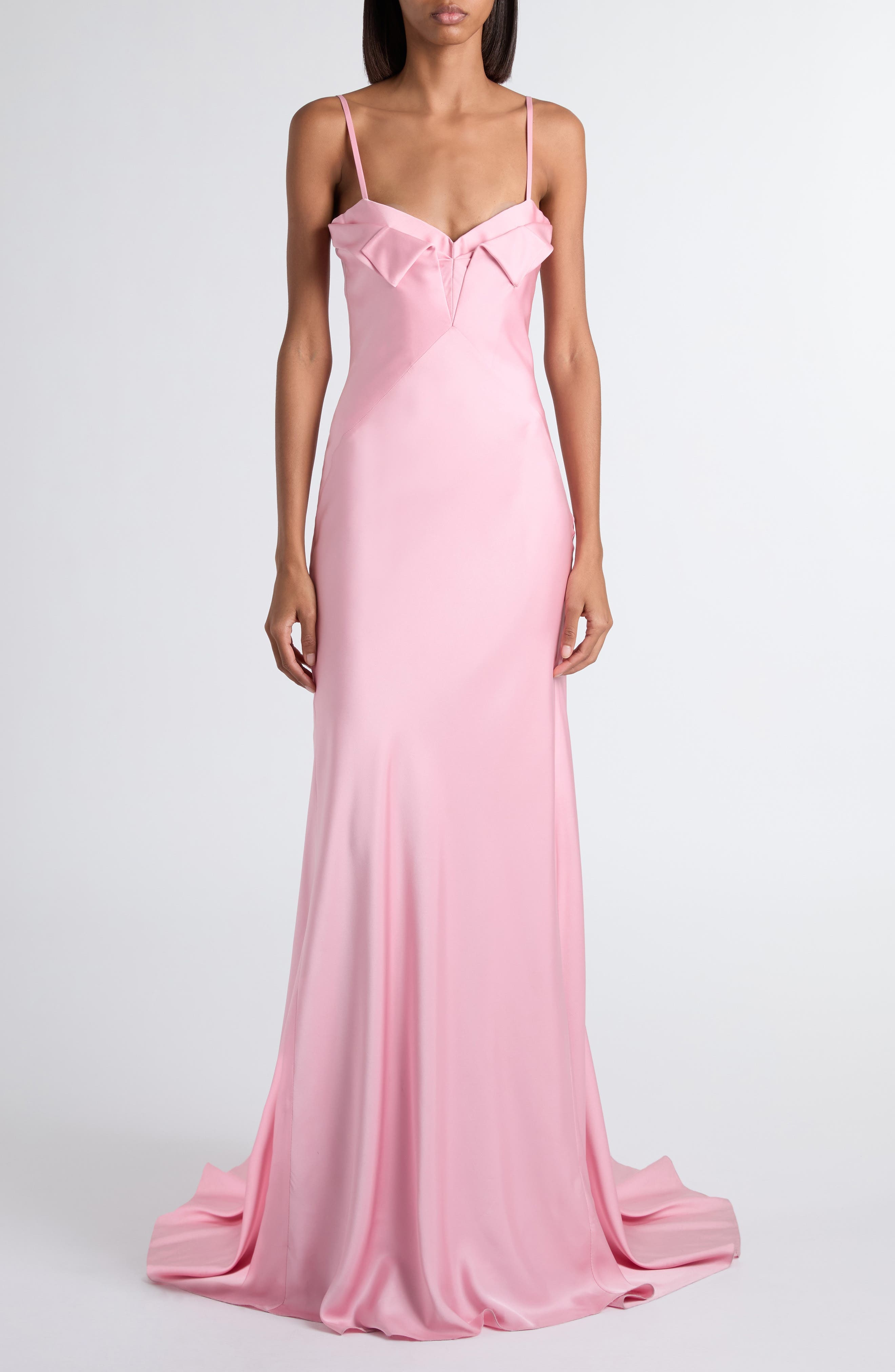 McQueen Double Silk Satin Evening Gown in Pale Pink at Nordstrom - 1