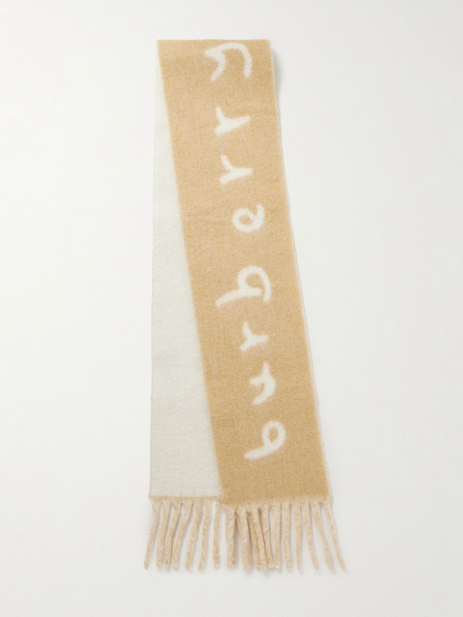 Reversible fringed jacquard-knit alpaca-blend scarf Sand - 1