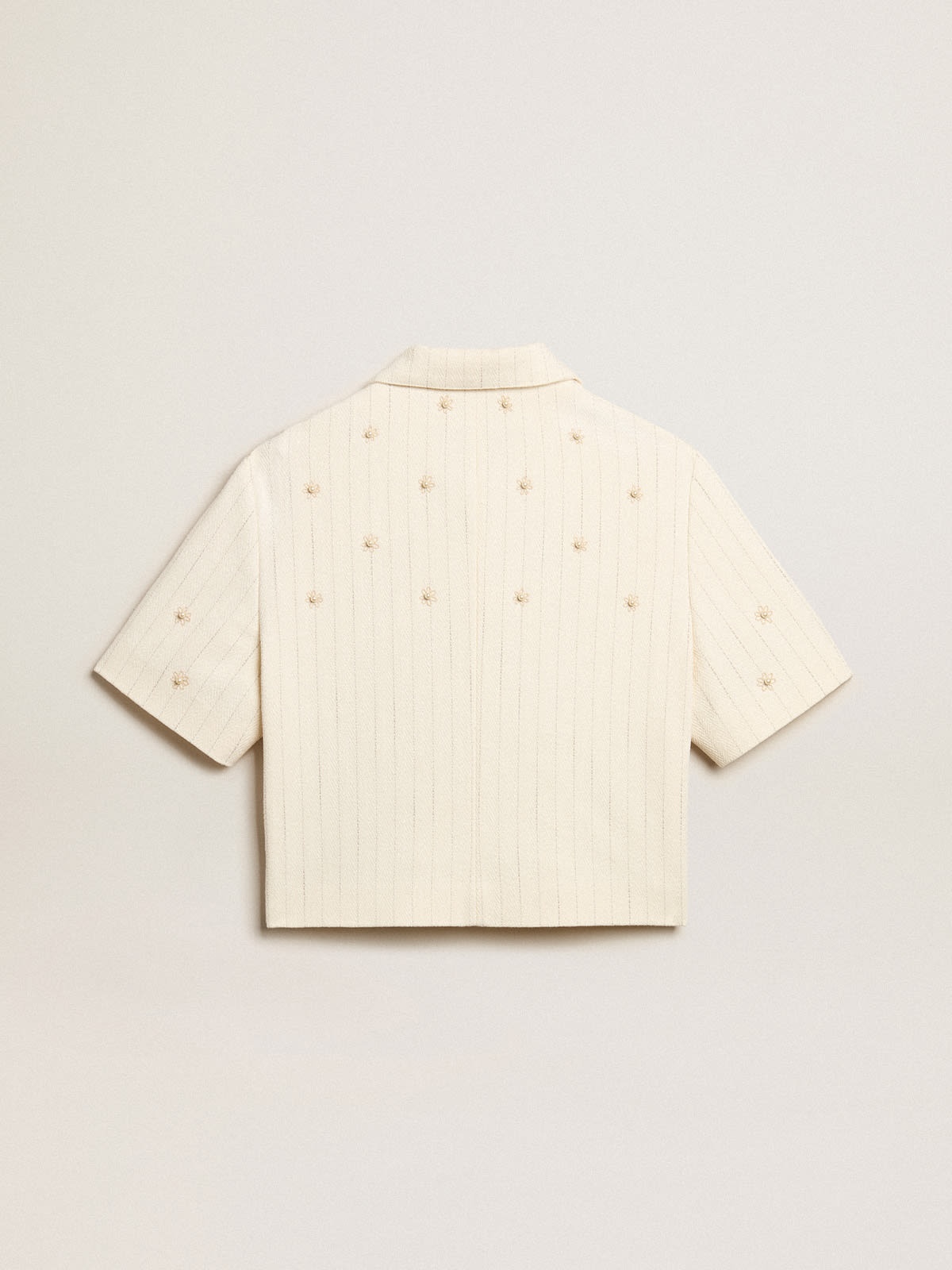 Aged white jacket in pinstripe cotton with all-over floral embroidery - 6