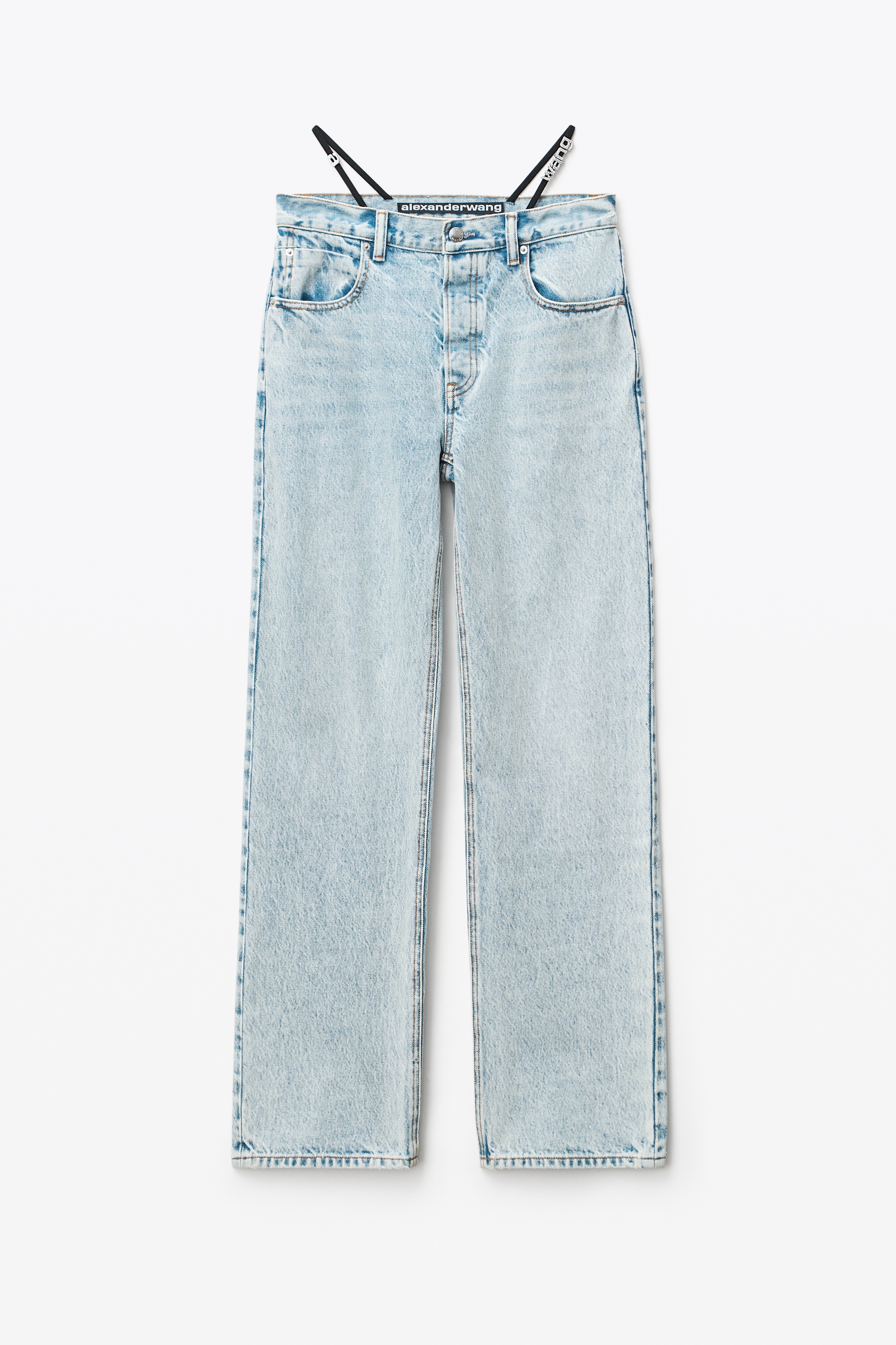 DIAMANTE LOGO STRAP LAYER JEAN IN DENIM - 1