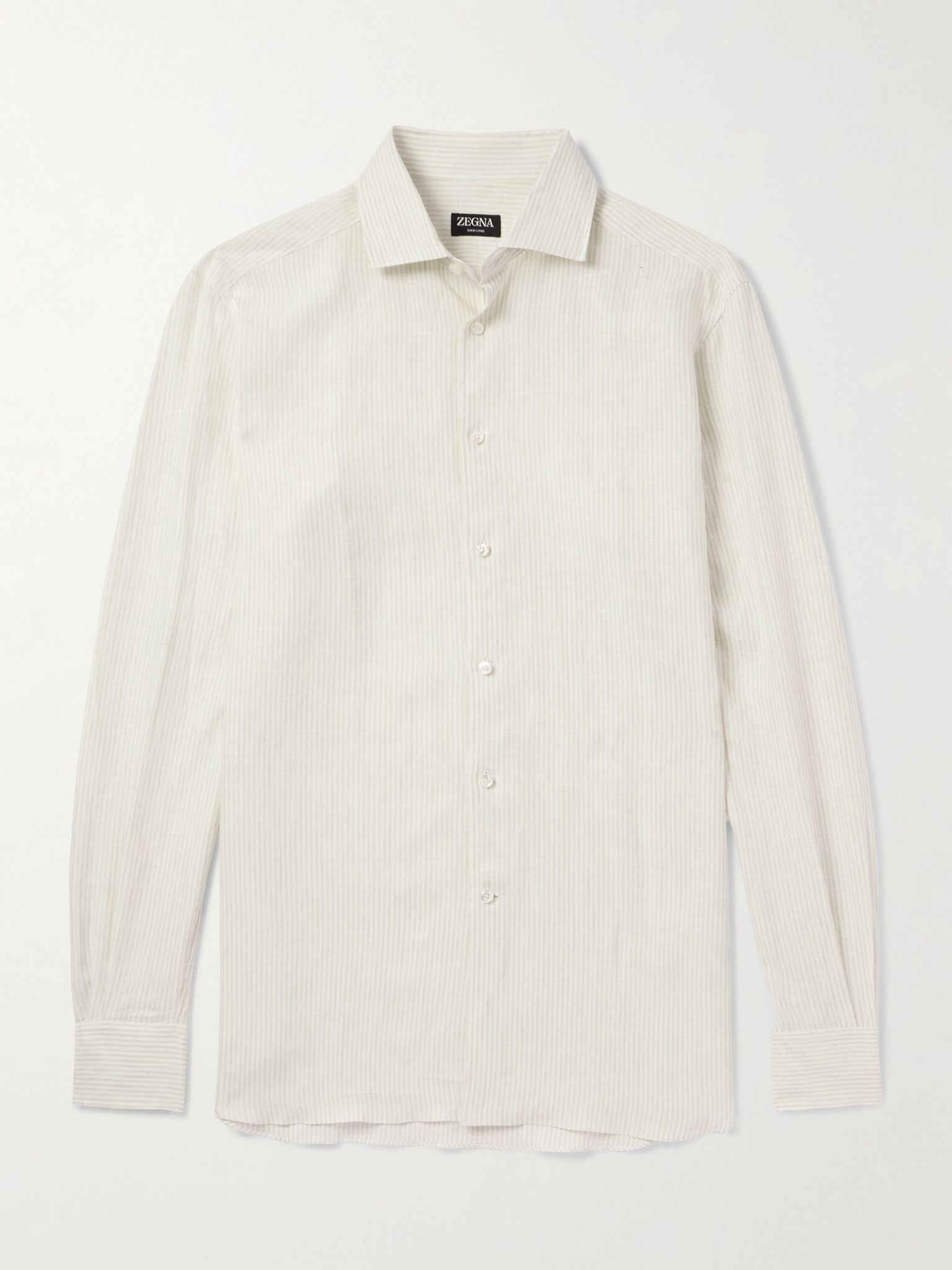 Striped Oasi Linen Shirt Beige - 1