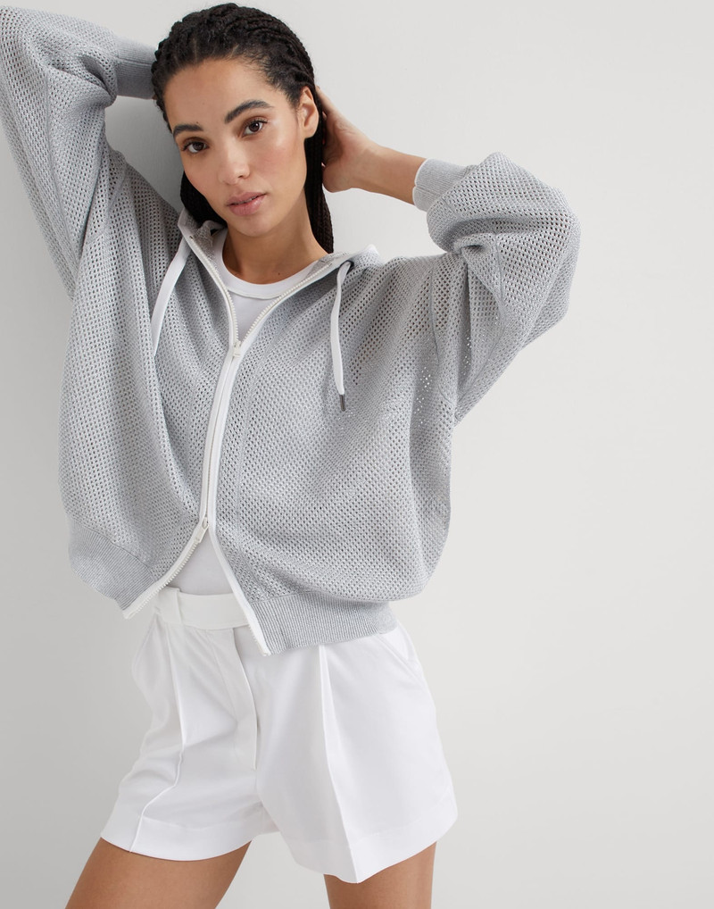 Cotton sparkling net hooded cardigan 4