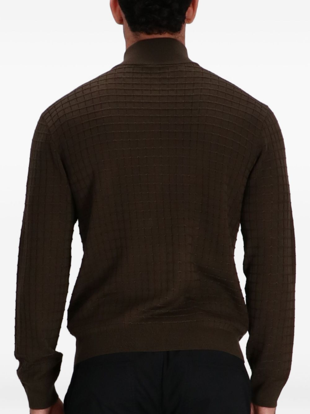grid-pattern zip-up cardigan - 4