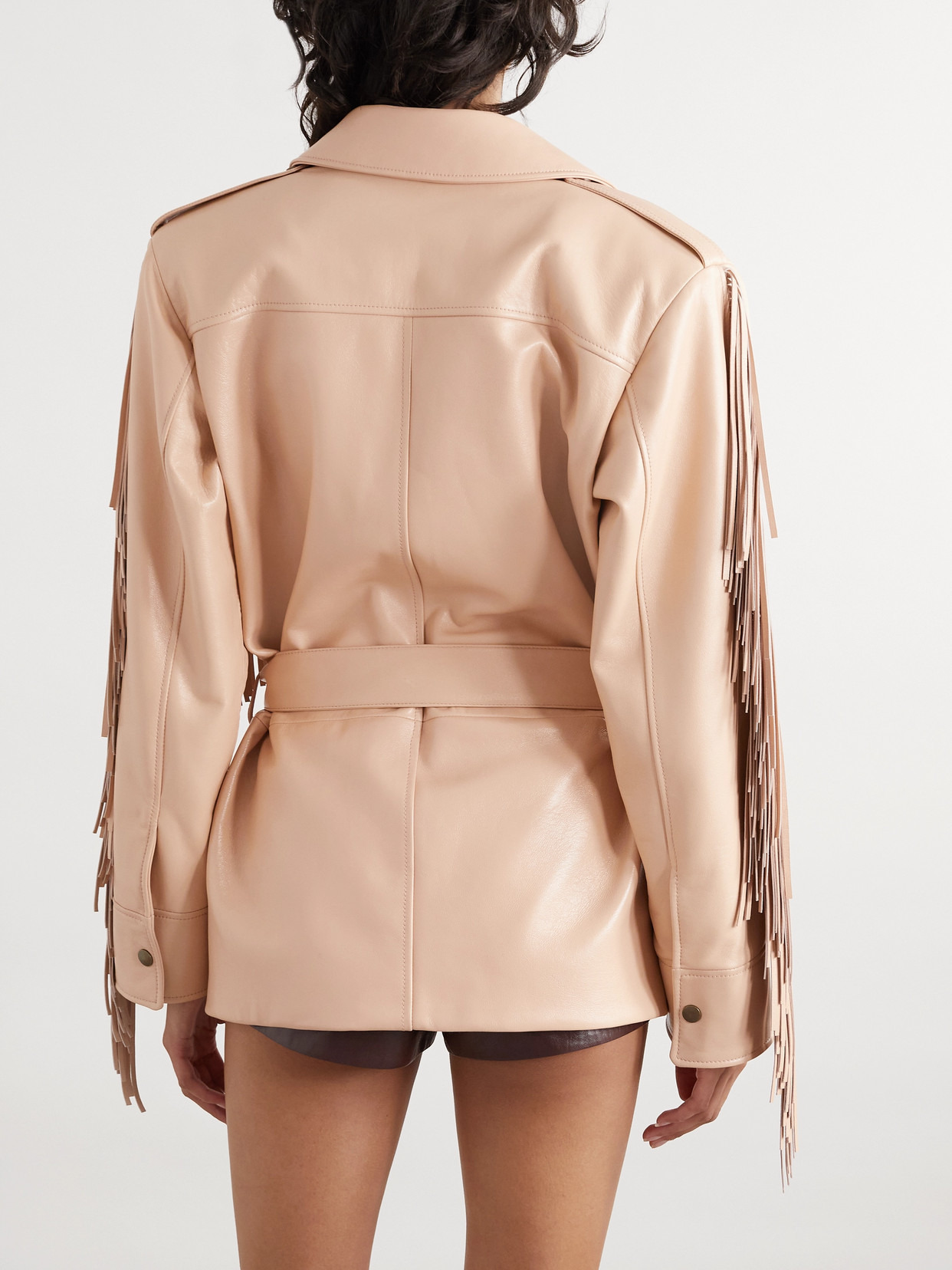 Belted Fringed Leather Jacket - 3