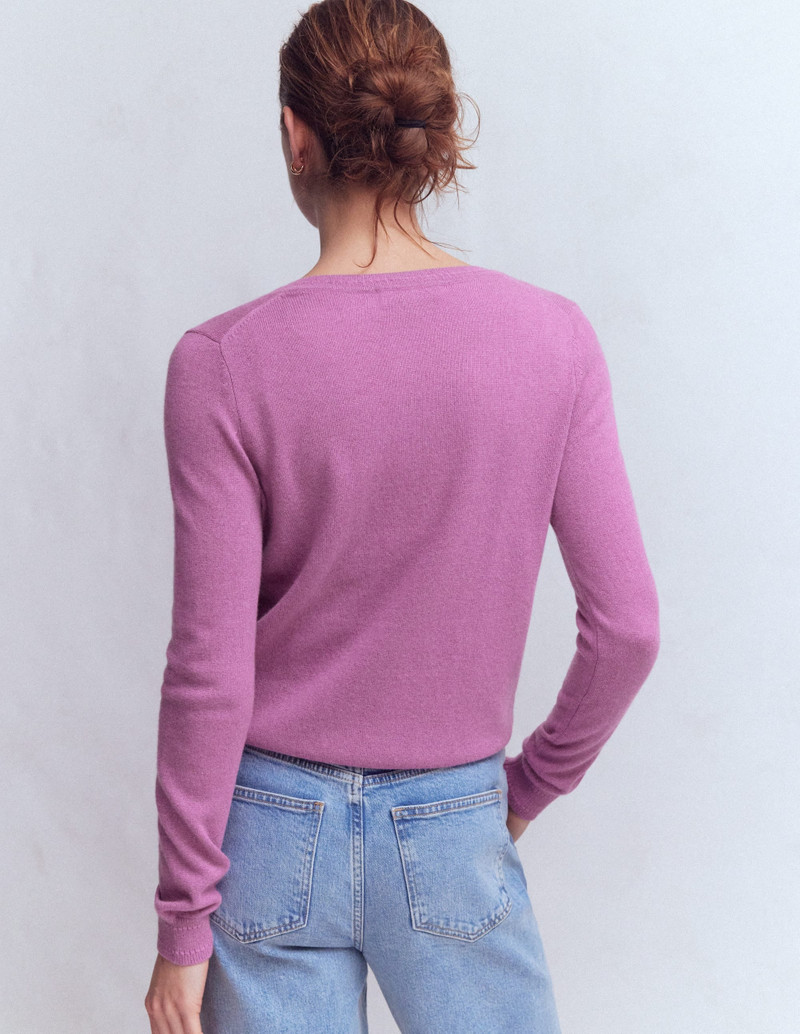 Eva Cashmere Crew Cardigan-Clover Purple 5