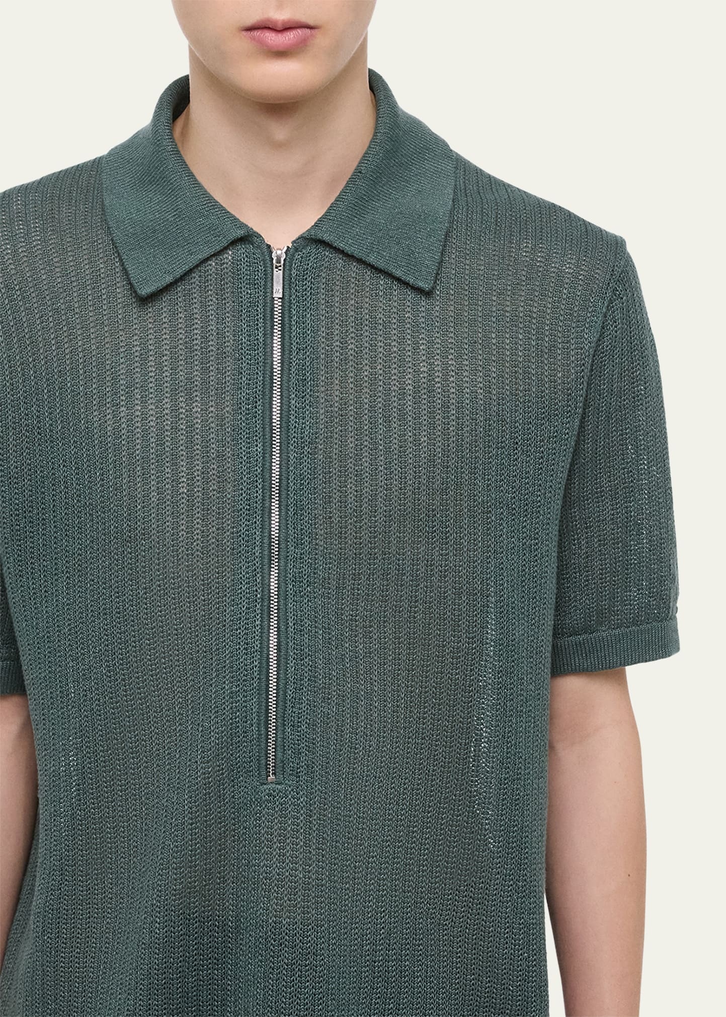 Men's Half-Zip Pointelle Polo Shirt - 5